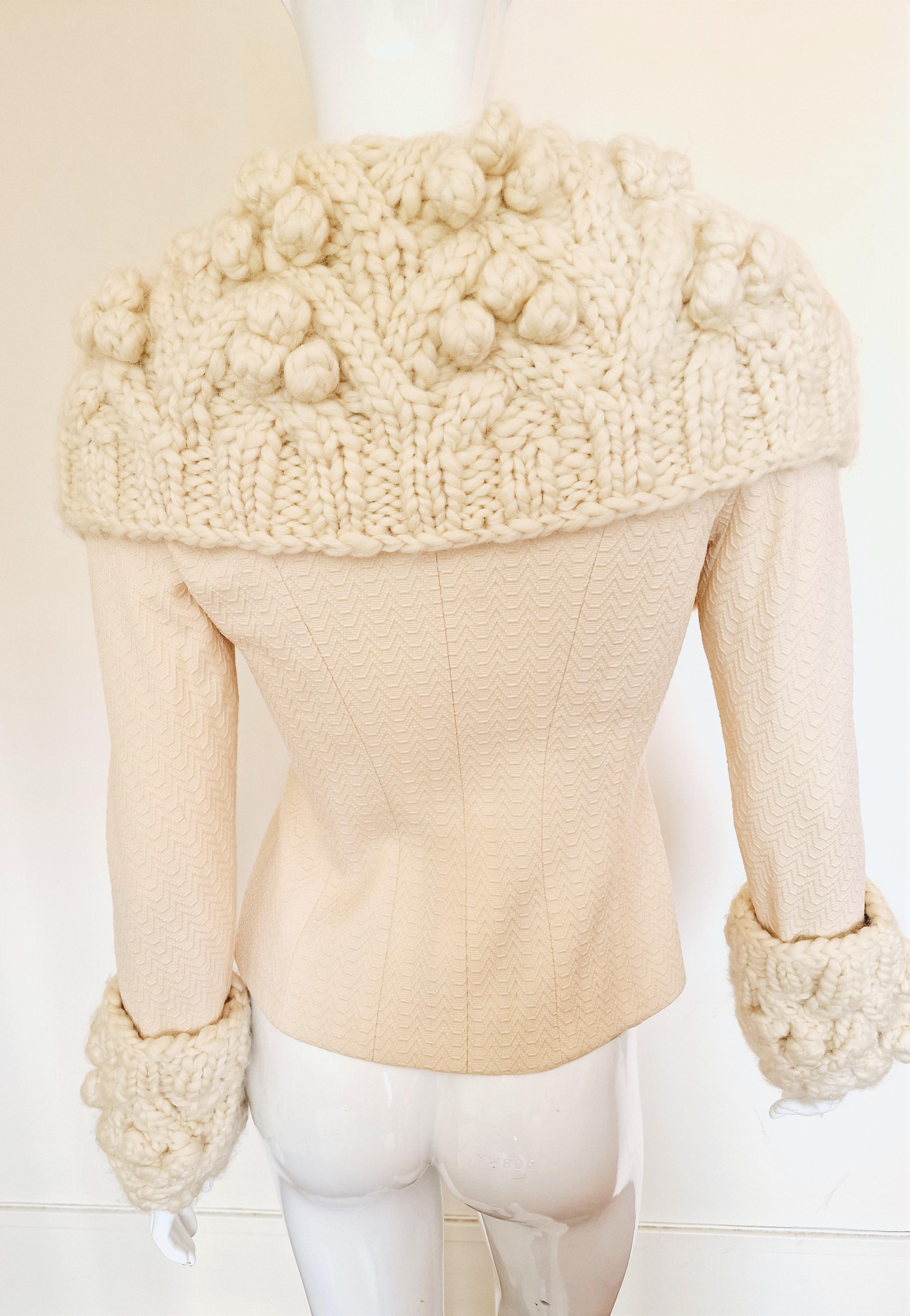 Christian Dior by John Galliano F/W 1999 Wool Knit Knitted Collar Blazer Jacket For Sale 2