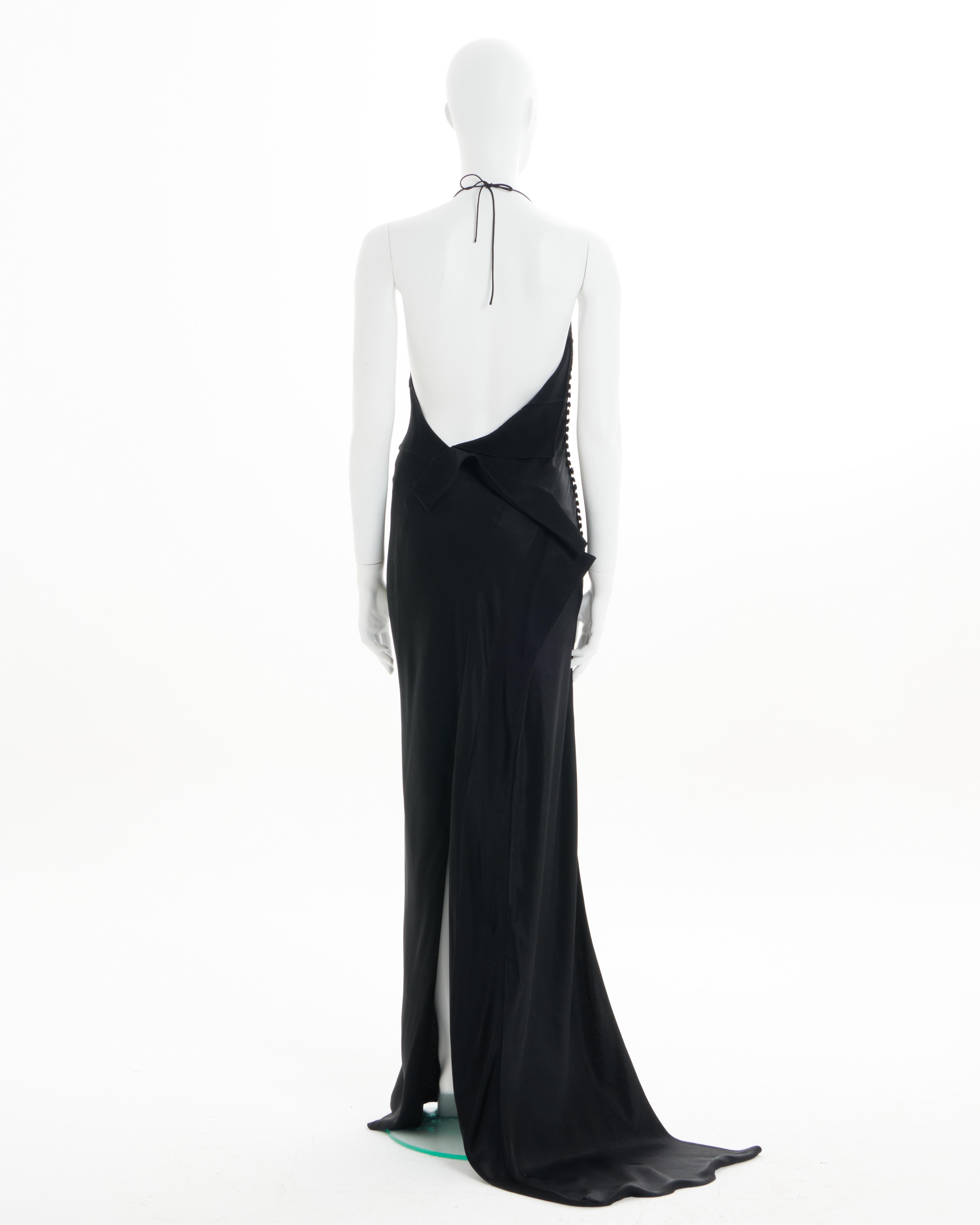 Christian Dior by John Galliano F/W 2000 Black bias-cut trained evening dress In Excellent Condition For Sale In Milano, IT