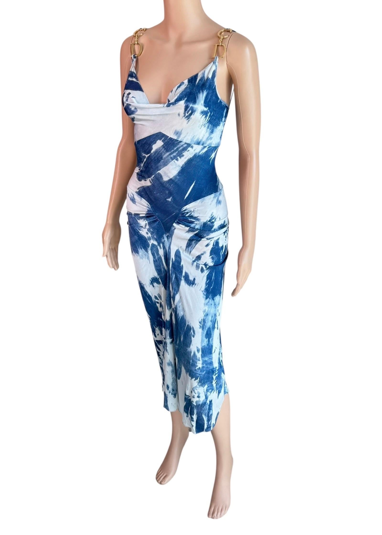 Christian Dior for John Galliano F/W 2000 Blaues Kleid mit Krawattenmuster und großem Logo im Angebot 9