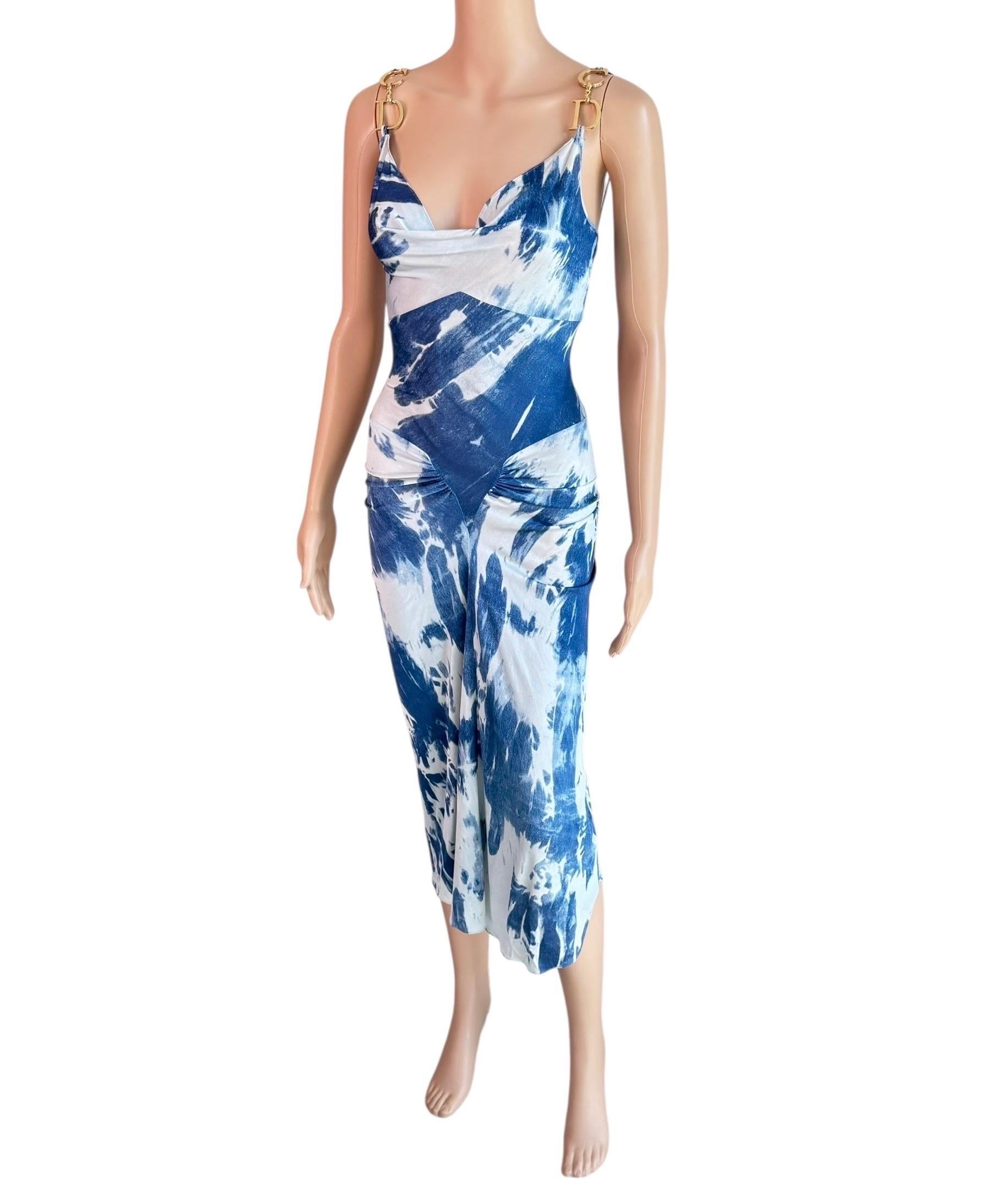 Christian Dior for John Galliano F/W 2000 Blaues Kleid mit Krawattenmuster und großem Logo im Angebot 11