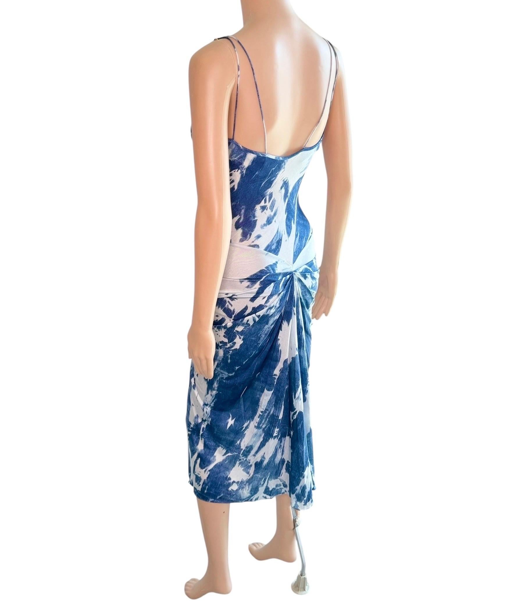 Christian Dior for John Galliano F/W 2000 Blaues Kleid mit Krawattenmuster und großem Logo im Angebot 14