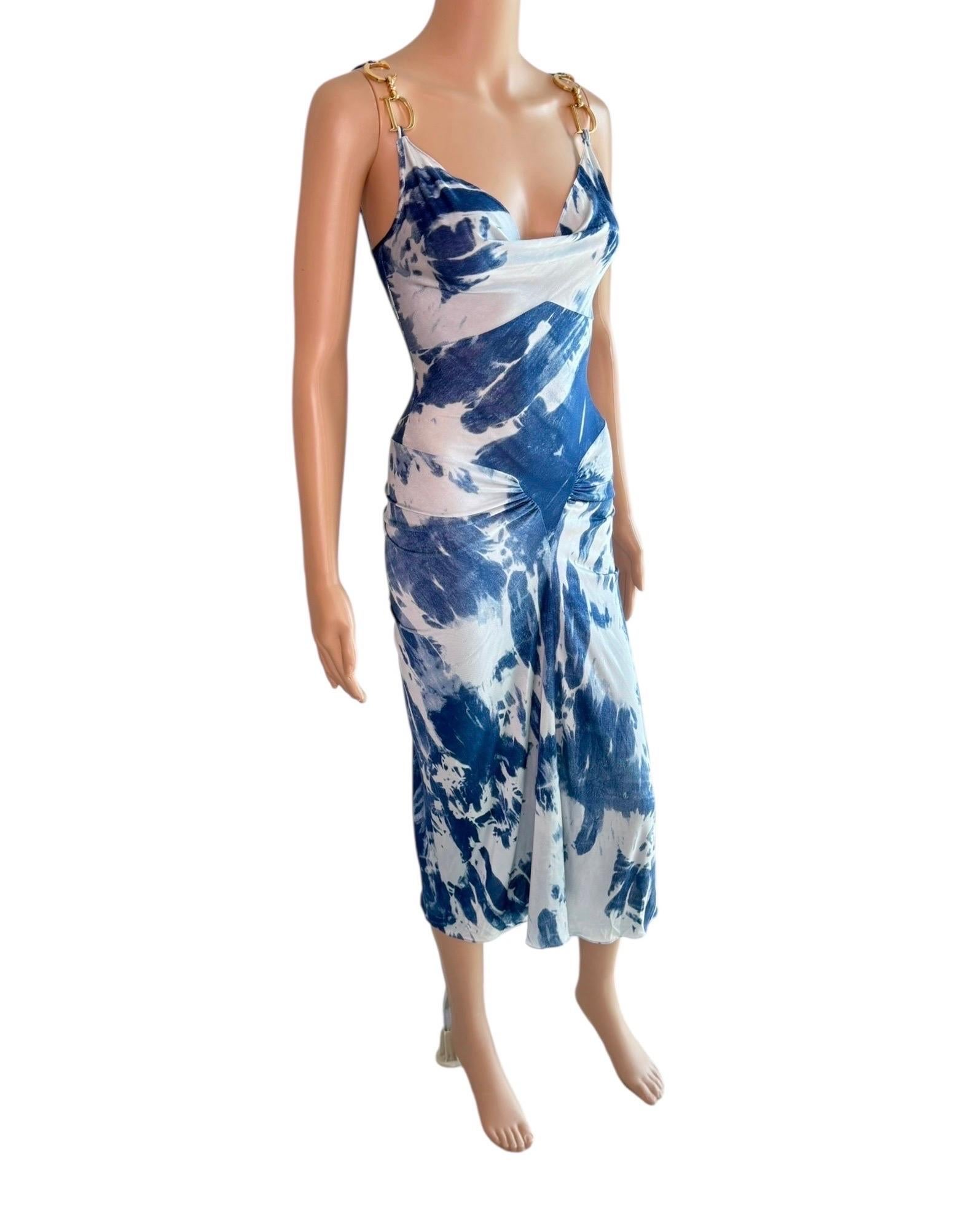 Christian Dior for John Galliano F/W 2000 Blaues Kleid mit Krawattenmuster und großem Logo im Angebot 15