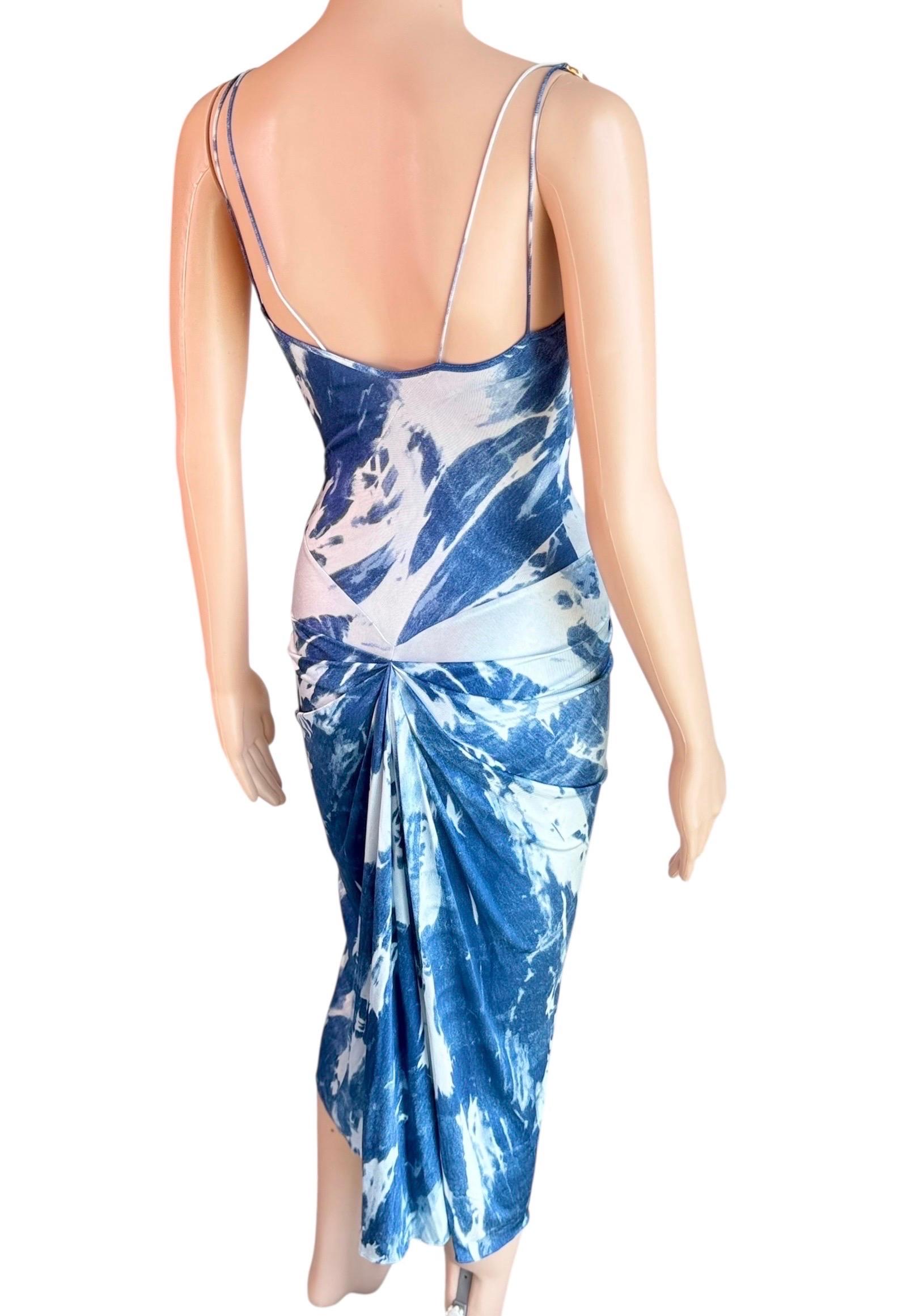 Christian Dior for John Galliano F/W 2000 Blaues Kleid mit Krawattenmuster und großem Logo im Angebot 5