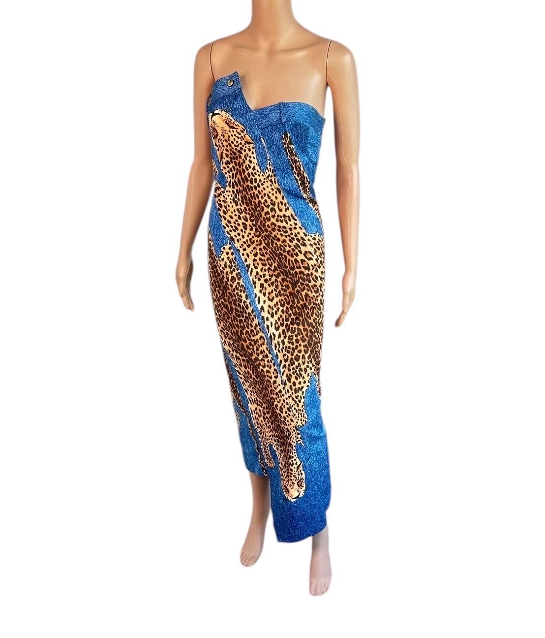 Christian Dior by John Galliano F/W 2000 Runway Asymmetric Denim Leopard Dress 5