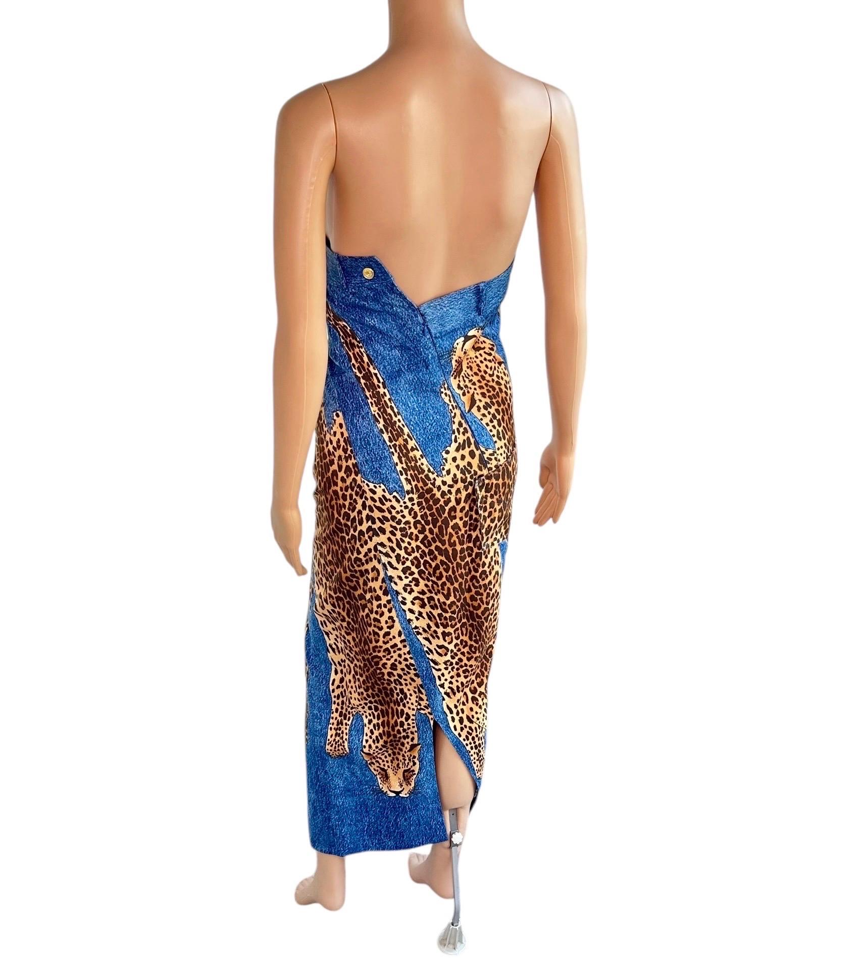 Christian Dior by John Galliano F/W 2000 Runway Asymmetric Denim Leopard Dress 6
