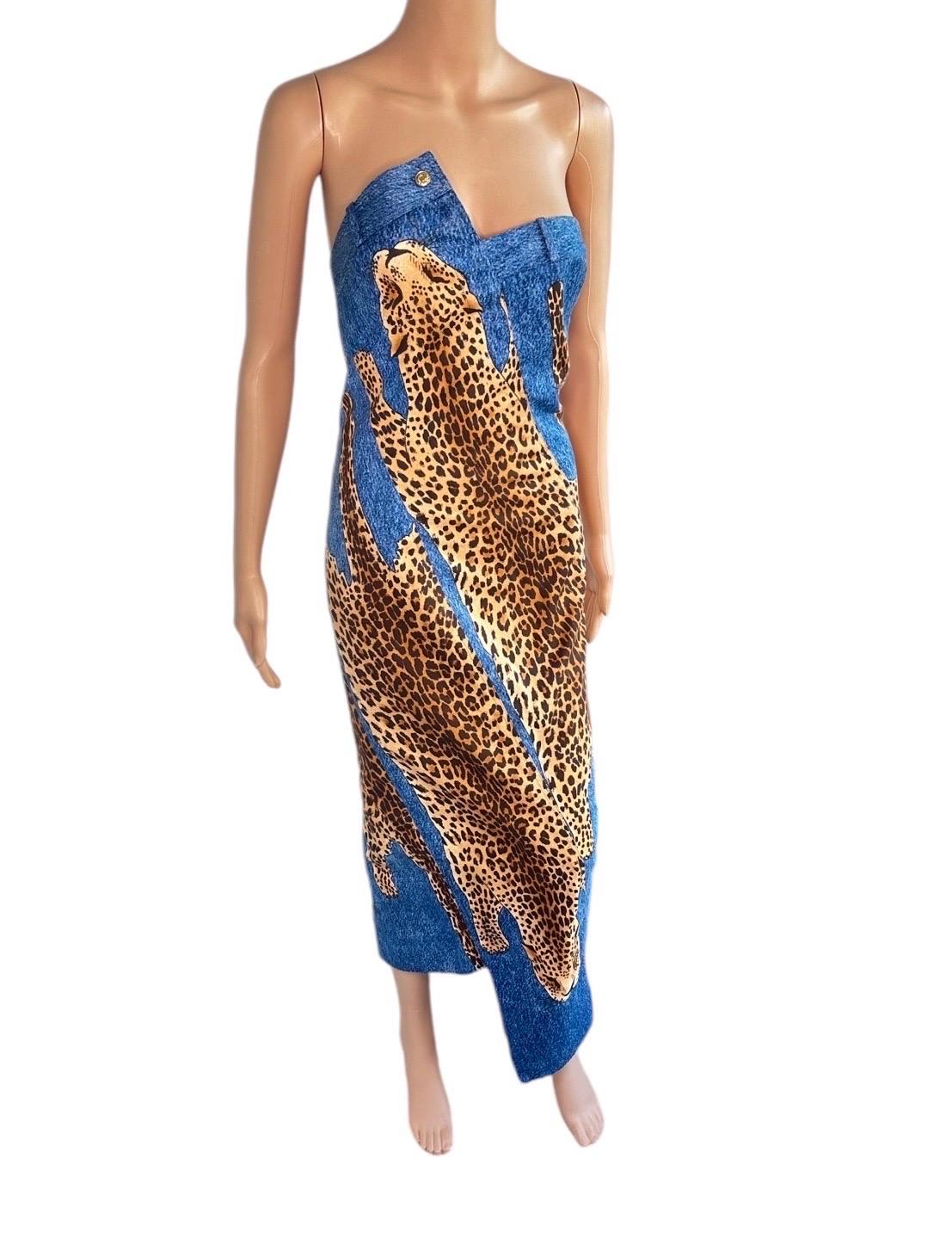 Christian Dior by John Galliano F/W 2000 Runway Asymmetric Denim Leopard Dress 7