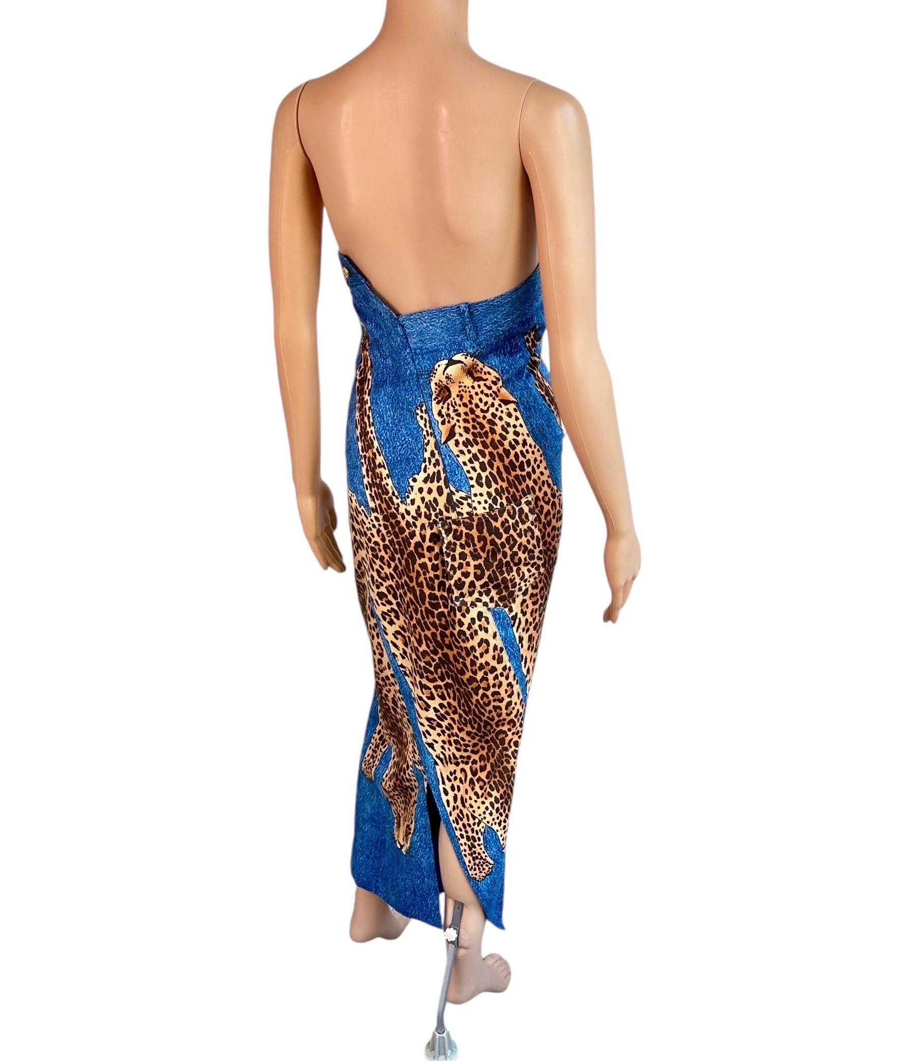 Christian Dior by John Galliano F/W 2000 Runway Asymmetric Denim Leopard Dress 8