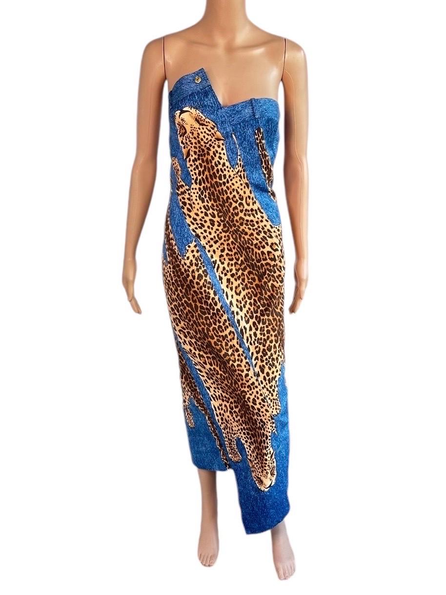 Gray Christian Dior by John Galliano F/W 2000 Runway Asymmetric Denim Leopard Dress
