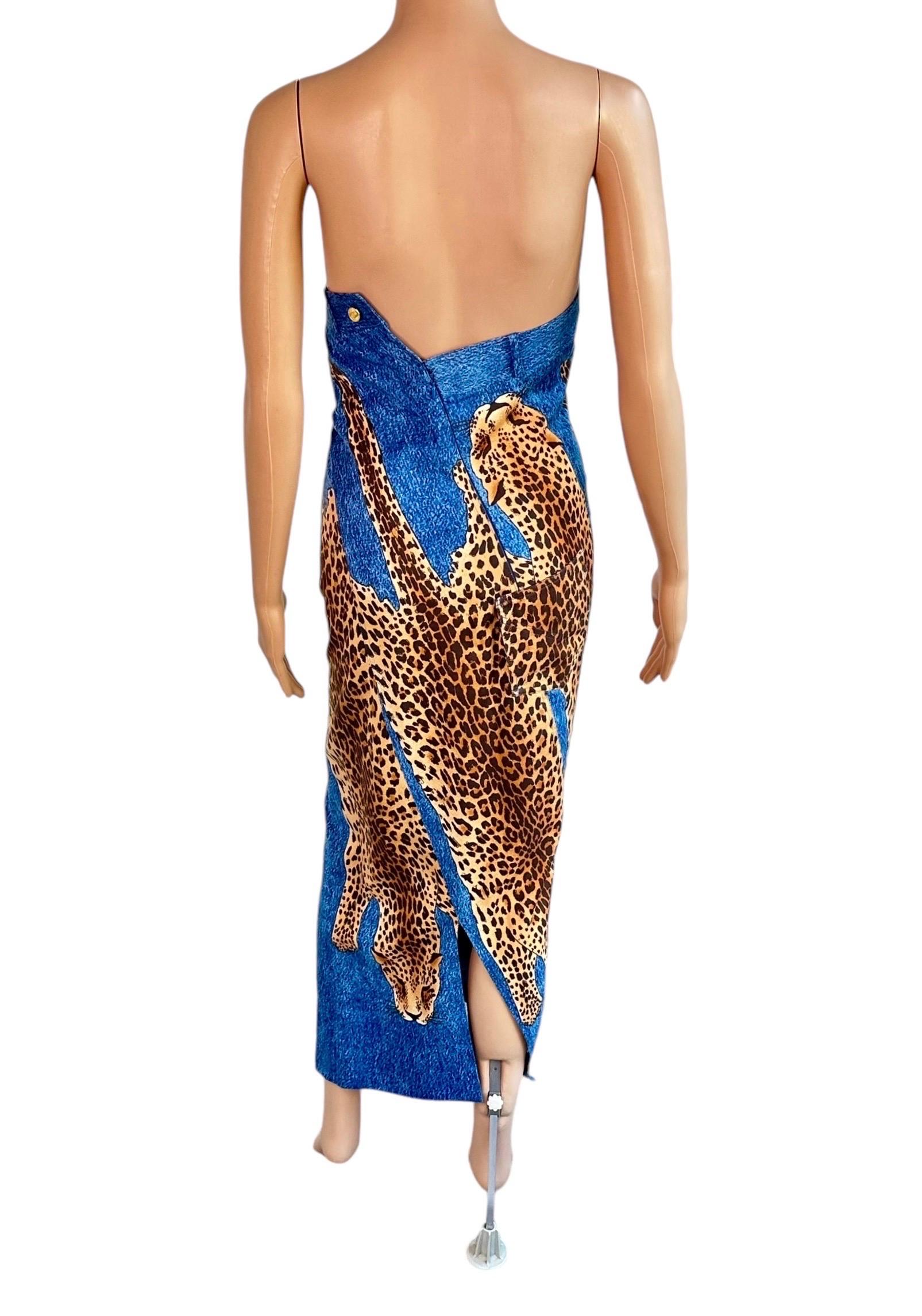 Christian Dior by John Galliano F/W 2000 Runway Asymmetric Denim Leopard Dress In Excellent Condition In Naples, FL