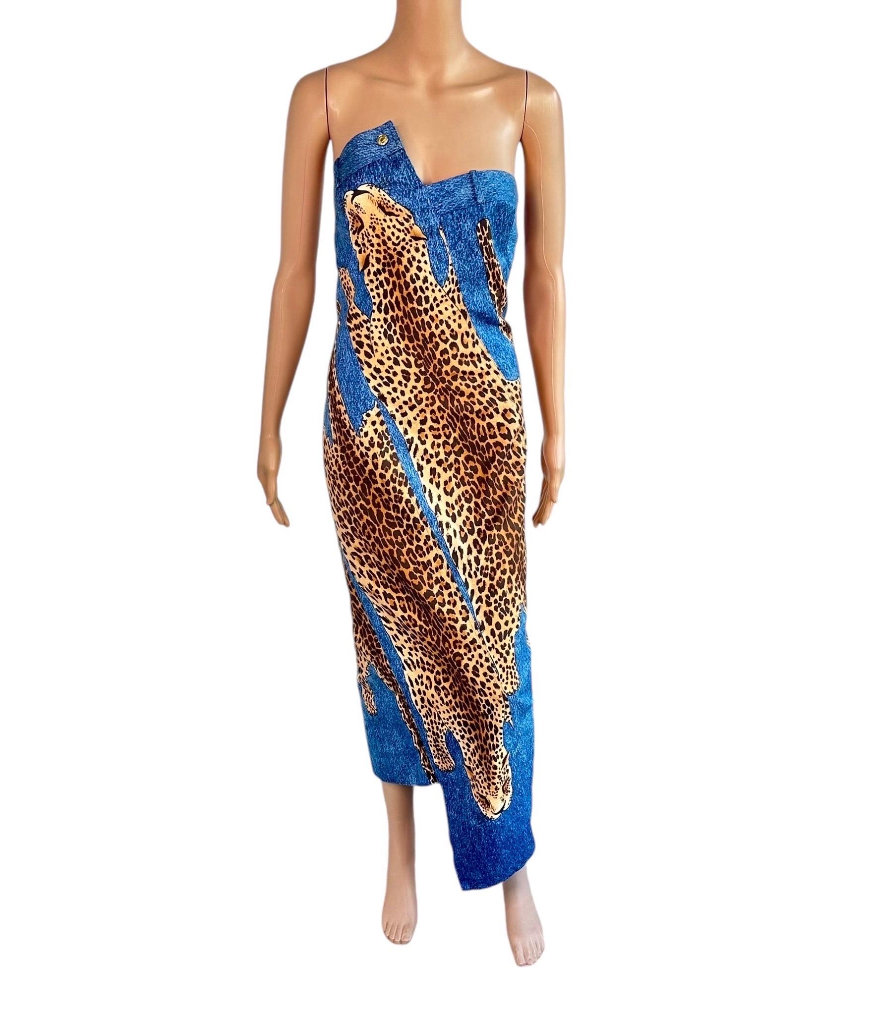 Women's Christian Dior by John Galliano F/W 2000 Runway Asymmetric Denim Leopard Dress