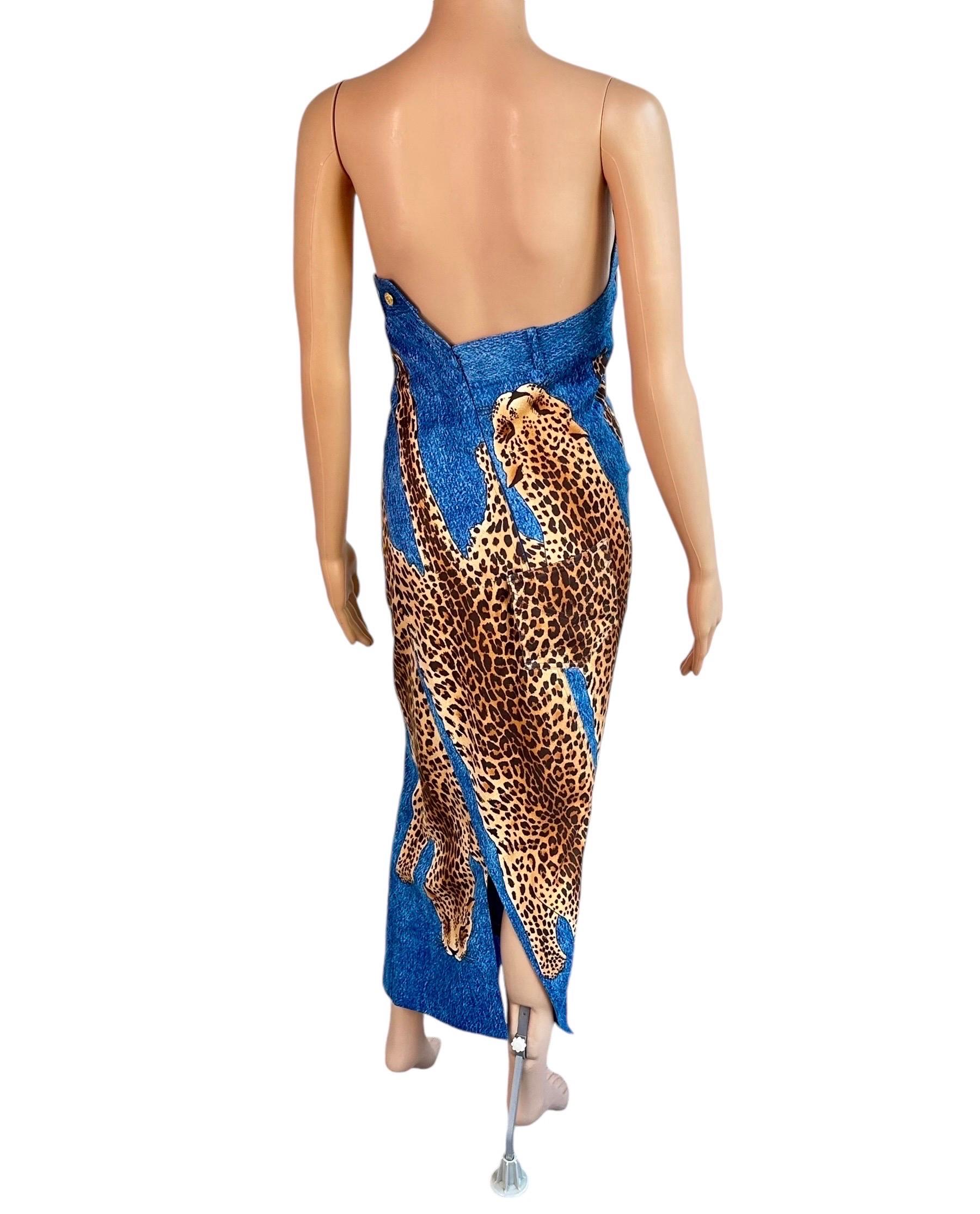 Christian Dior by John Galliano F/W 2000 Runway Asymmetric Denim Leopard Dress 1