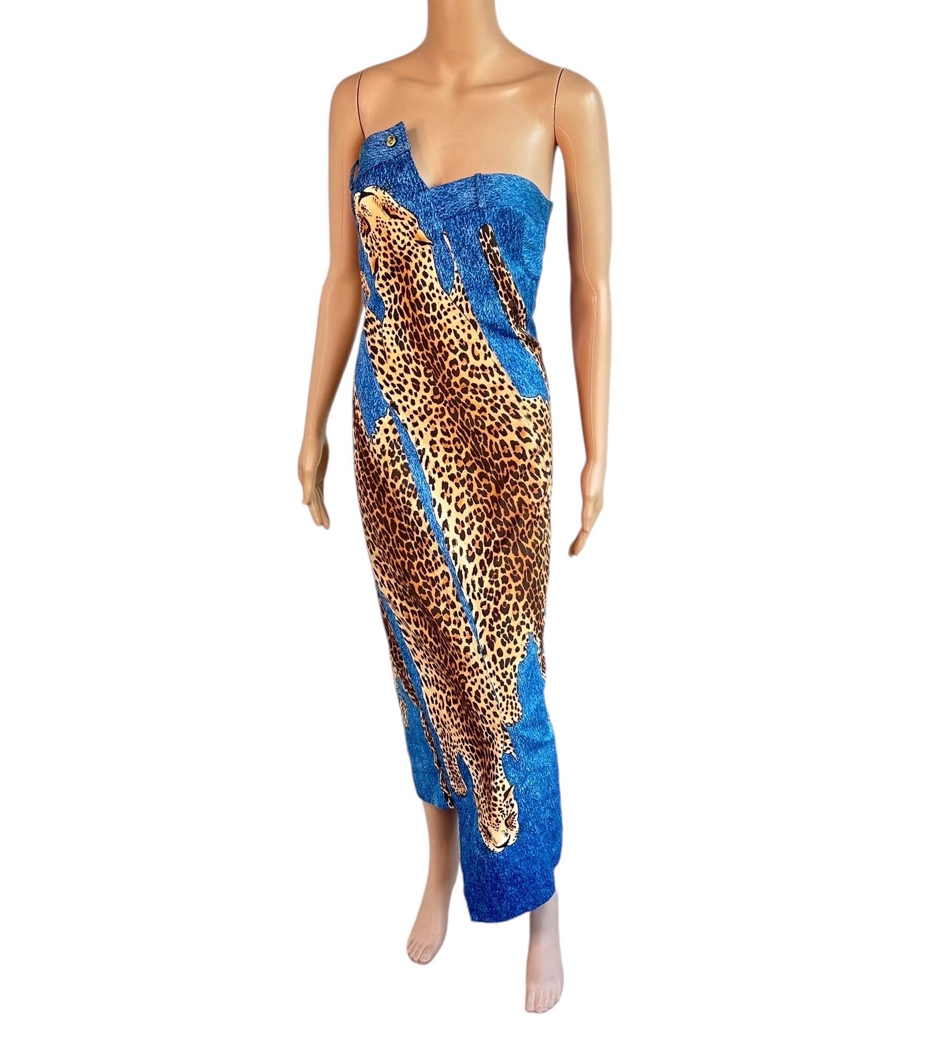 Christian Dior by John Galliano F/W 2000 Runway Asymmetric Denim Leopard Dress 2