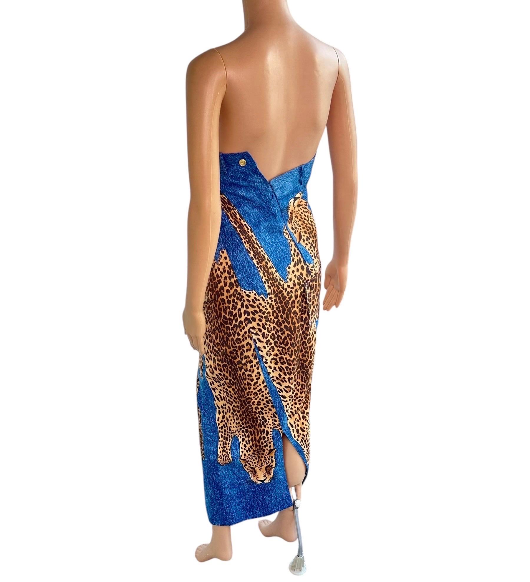 Christian Dior by John Galliano F/W 2000 Runway Asymmetric Denim Leopard Dress 3