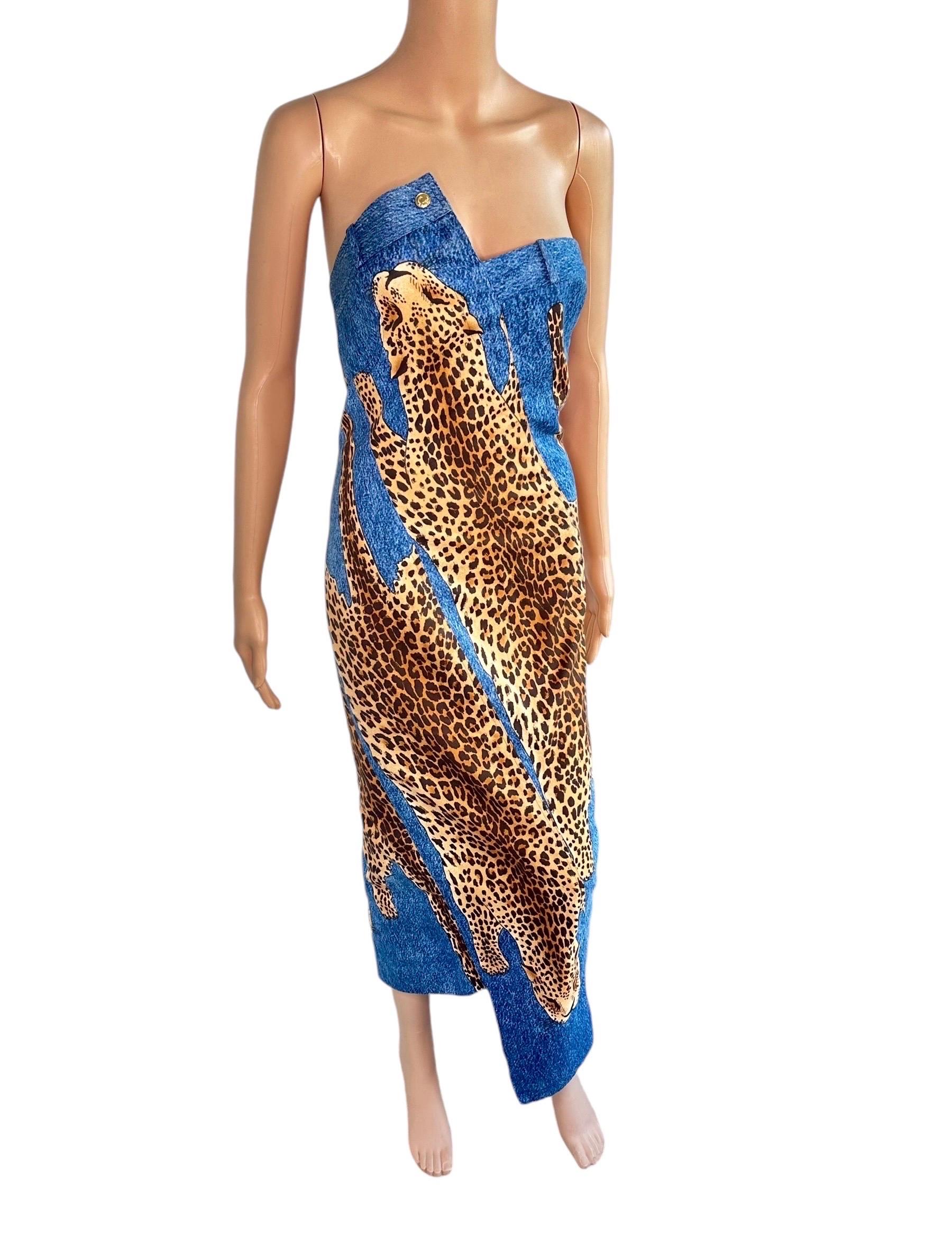 Christian Dior by John Galliano F/W 2000 Runway Asymmetric Denim Leopard Dress 4