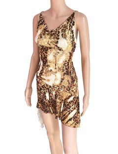 Christian Dior by John Galliano F/W 2000 Runway Gold Logo Leopard Mini Dress