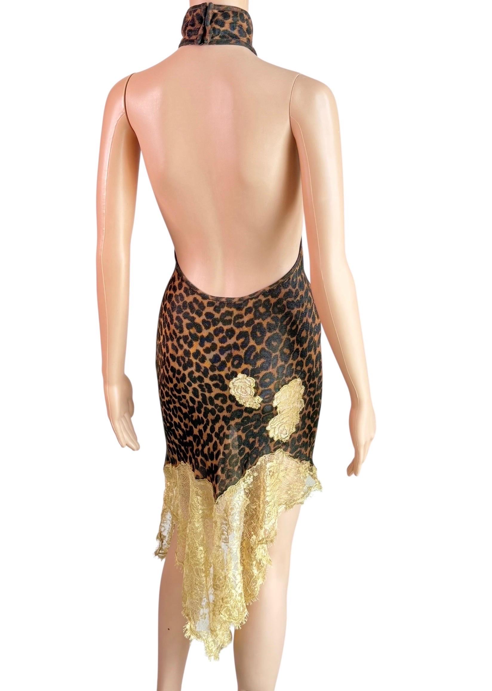 Christian Dior by John Galliano F/W 2000 Laufsteg Leopardenmuster mit Spitzeneinsatz Kleid (Beige) im Angebot