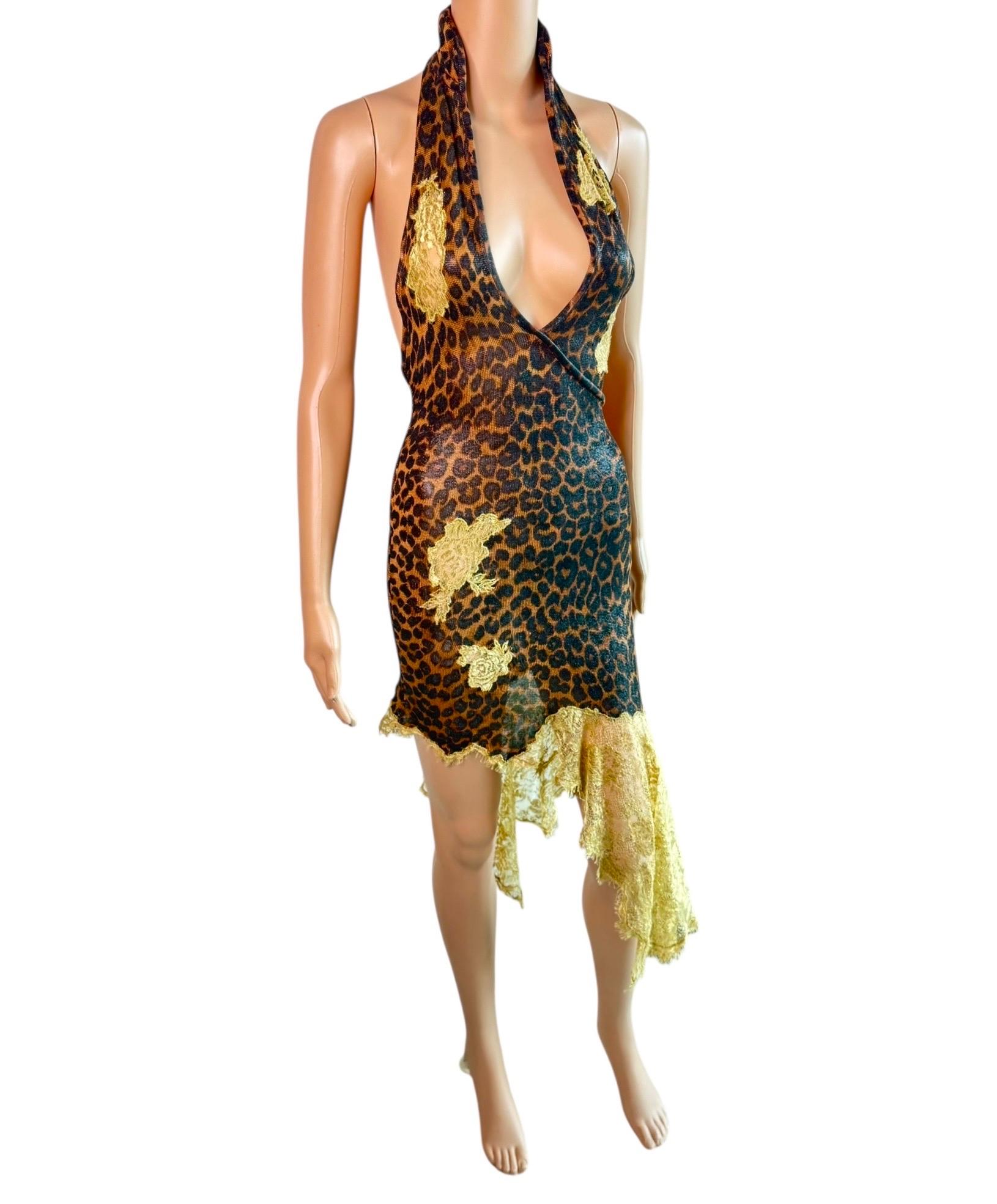 Christian Dior by John Galliano F/W 2000 Laufsteg Leopardenmuster mit Spitzeneinsatz Kleid im Angebot 1