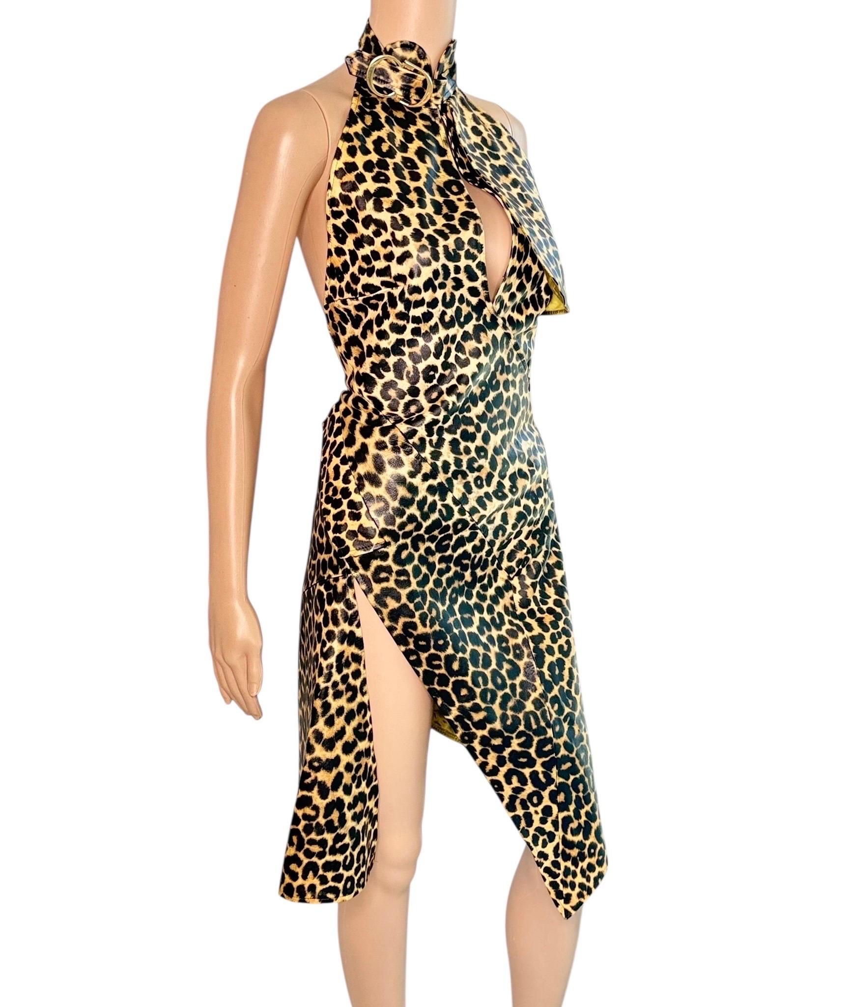 Christian Dior by John Galliano F/W 2000 Laufsteg Logo Geparden-Print Lederkleid im Angebot 6