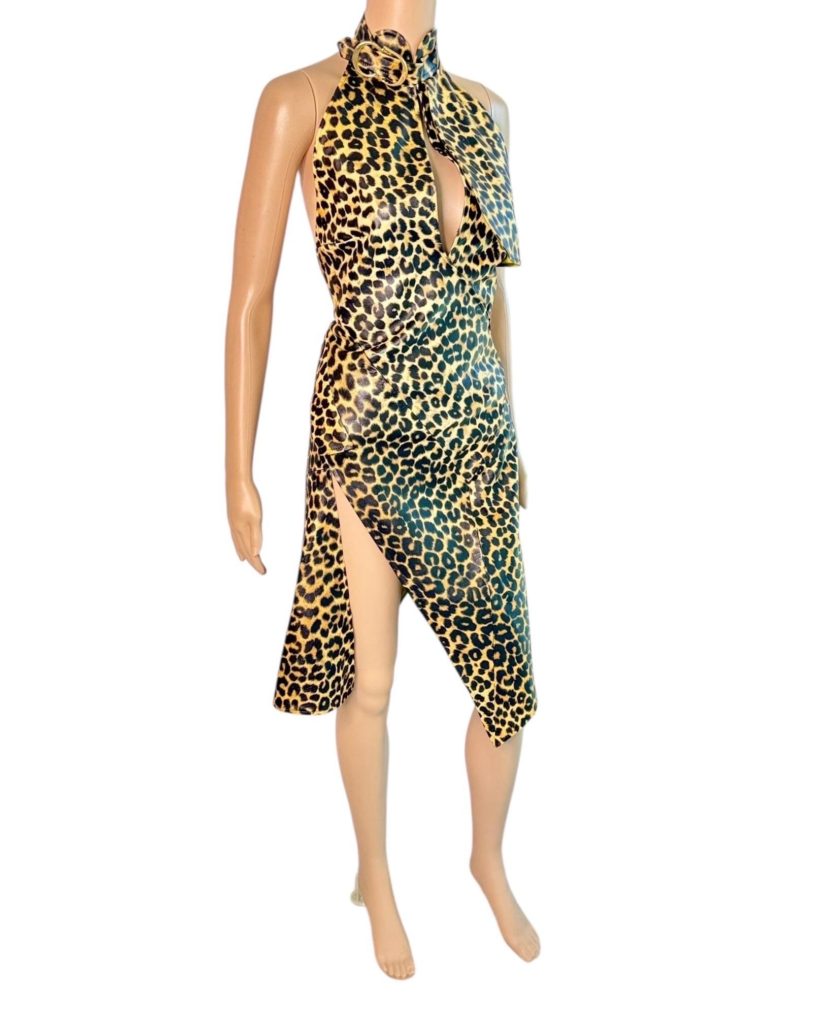 Christian Dior by John Galliano F/W 2000 Laufsteg Logo Geparden-Print Lederkleid im Angebot 11