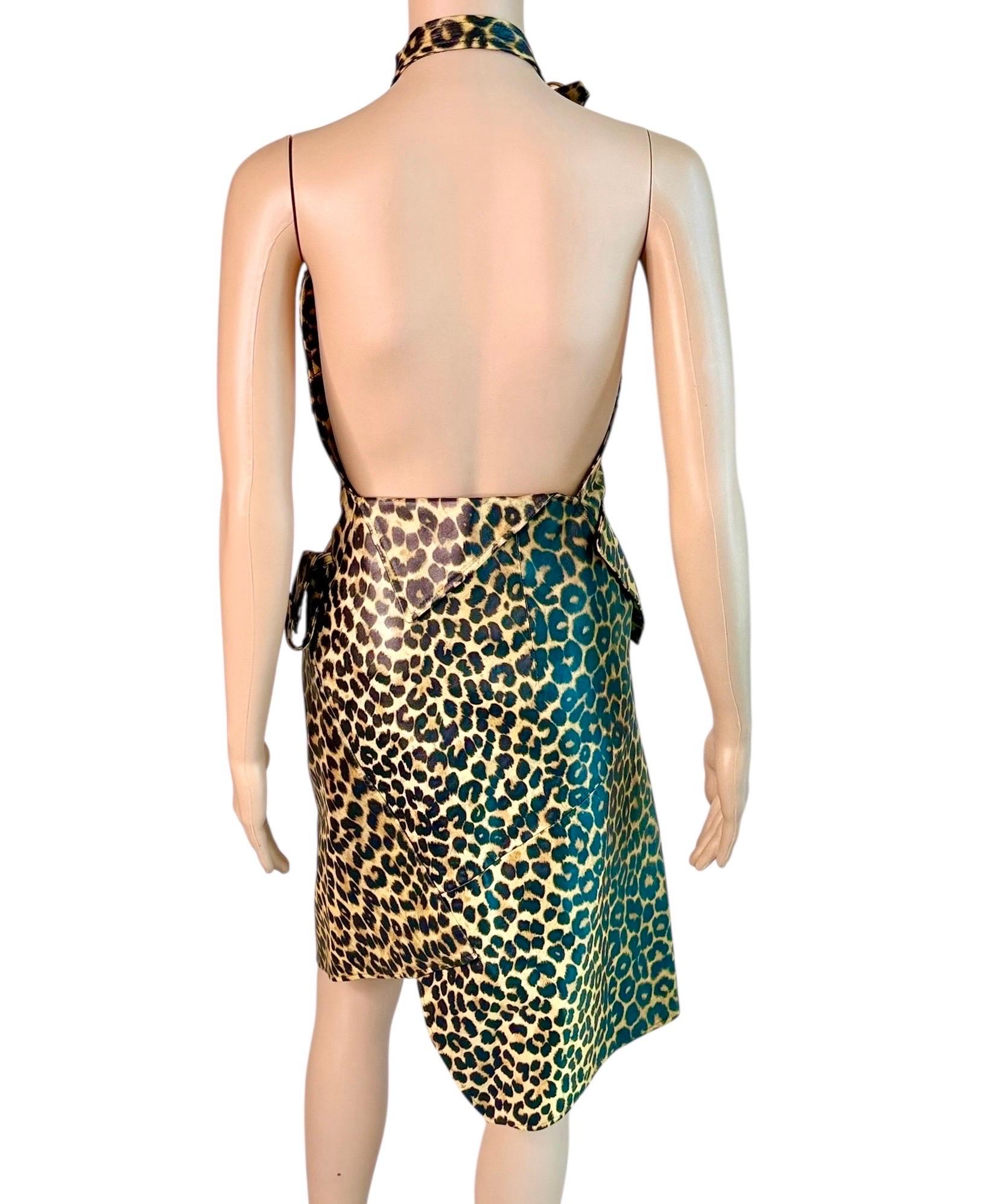 Christian Dior by John Galliano F/W 2000 Laufsteg Logo Geparden-Print Lederkleid (Grau) im Angebot
