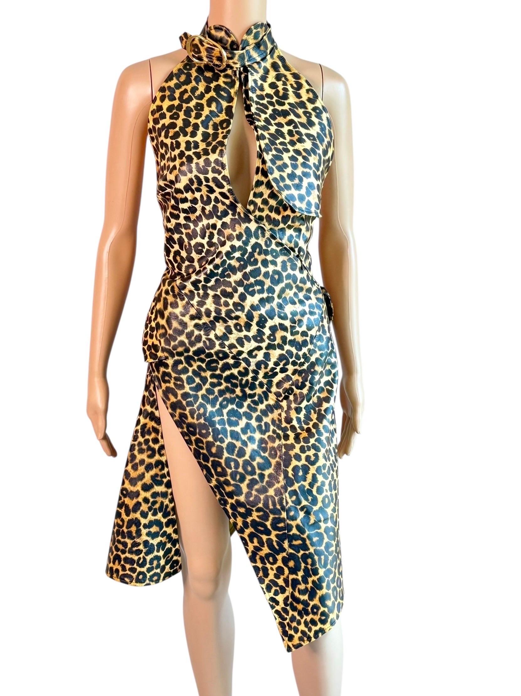 Christian Dior by John Galliano F/W 2000 Laufsteg Logo Geparden-Print Lederkleid im Zustand „Gut“ im Angebot in Naples, FL