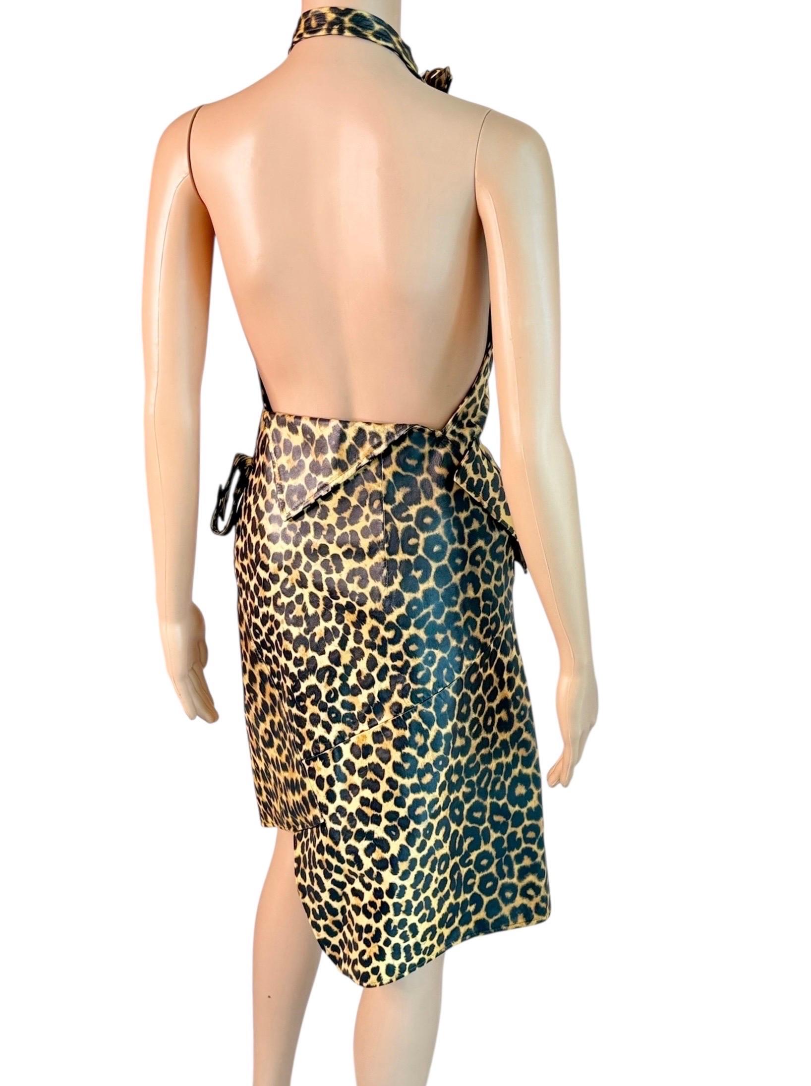 Christian Dior by John Galliano F/W 2000 Laufsteg Logo Geparden-Print Lederkleid Damen im Angebot