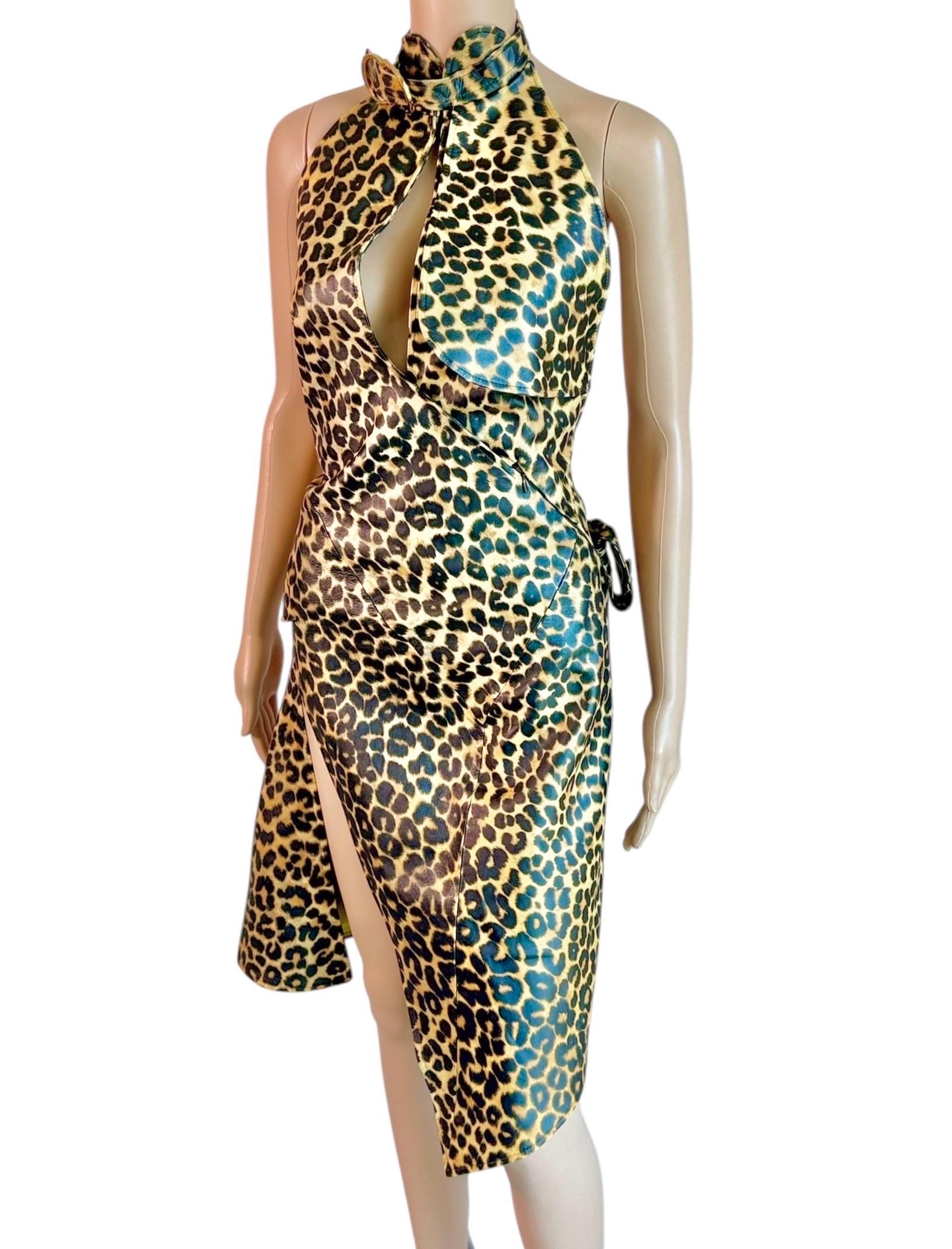 Christian Dior by John Galliano F/W 2000 Laufsteg Logo Geparden-Print Lederkleid im Angebot 1