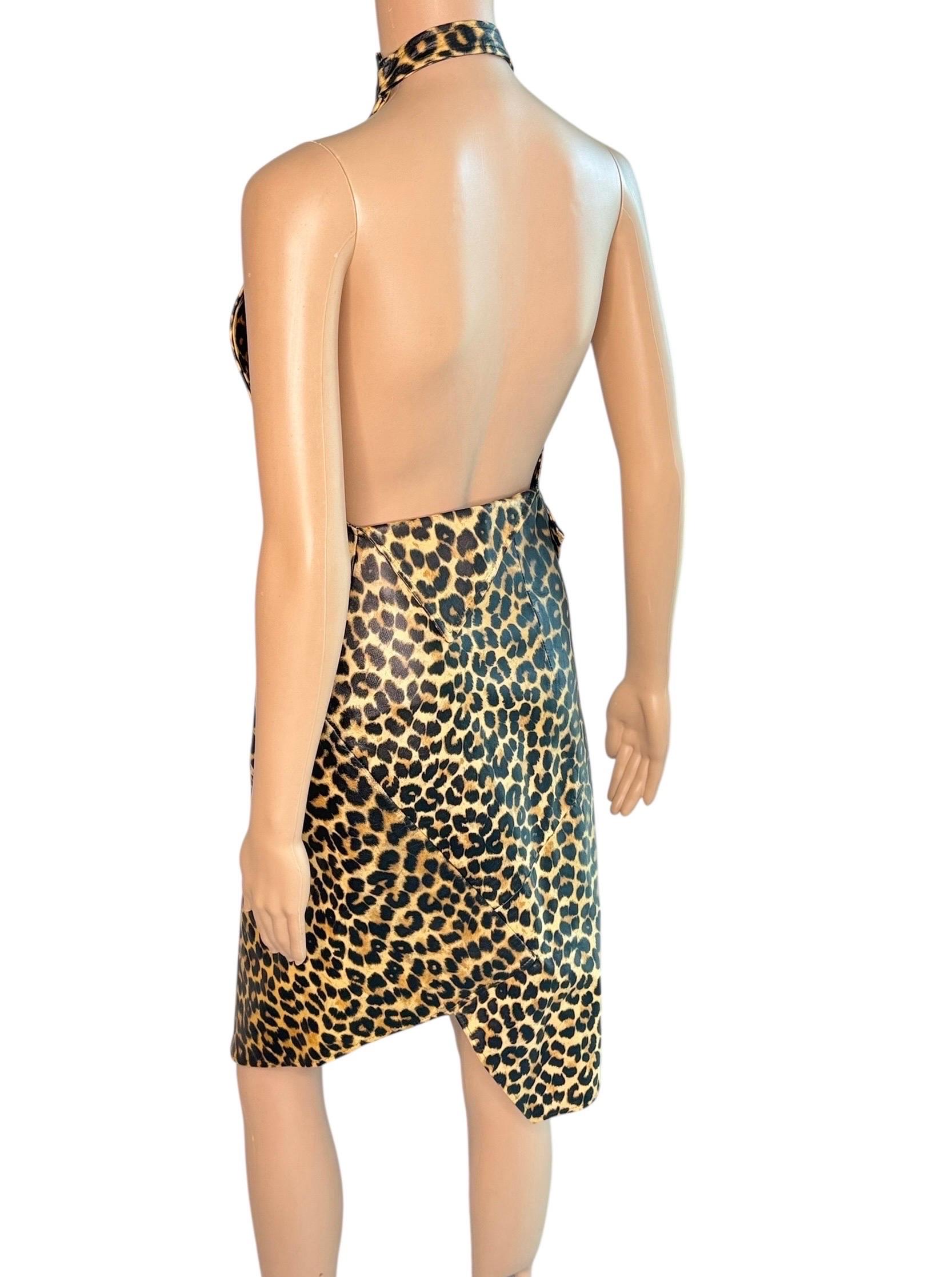 Christian Dior by John Galliano F/W 2000 Laufsteg Logo Geparden-Print Lederkleid im Angebot 2