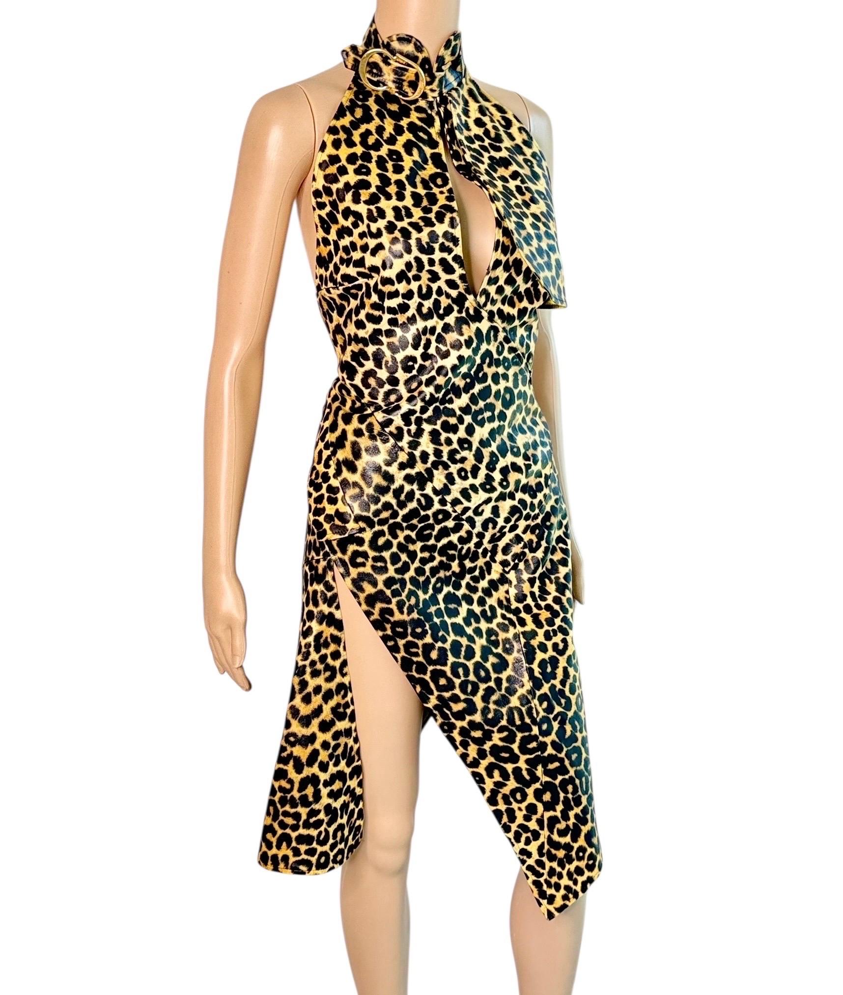 Christian Dior by John Galliano F/W 2000 Laufsteg Logo Geparden-Print Lederkleid im Angebot 3
