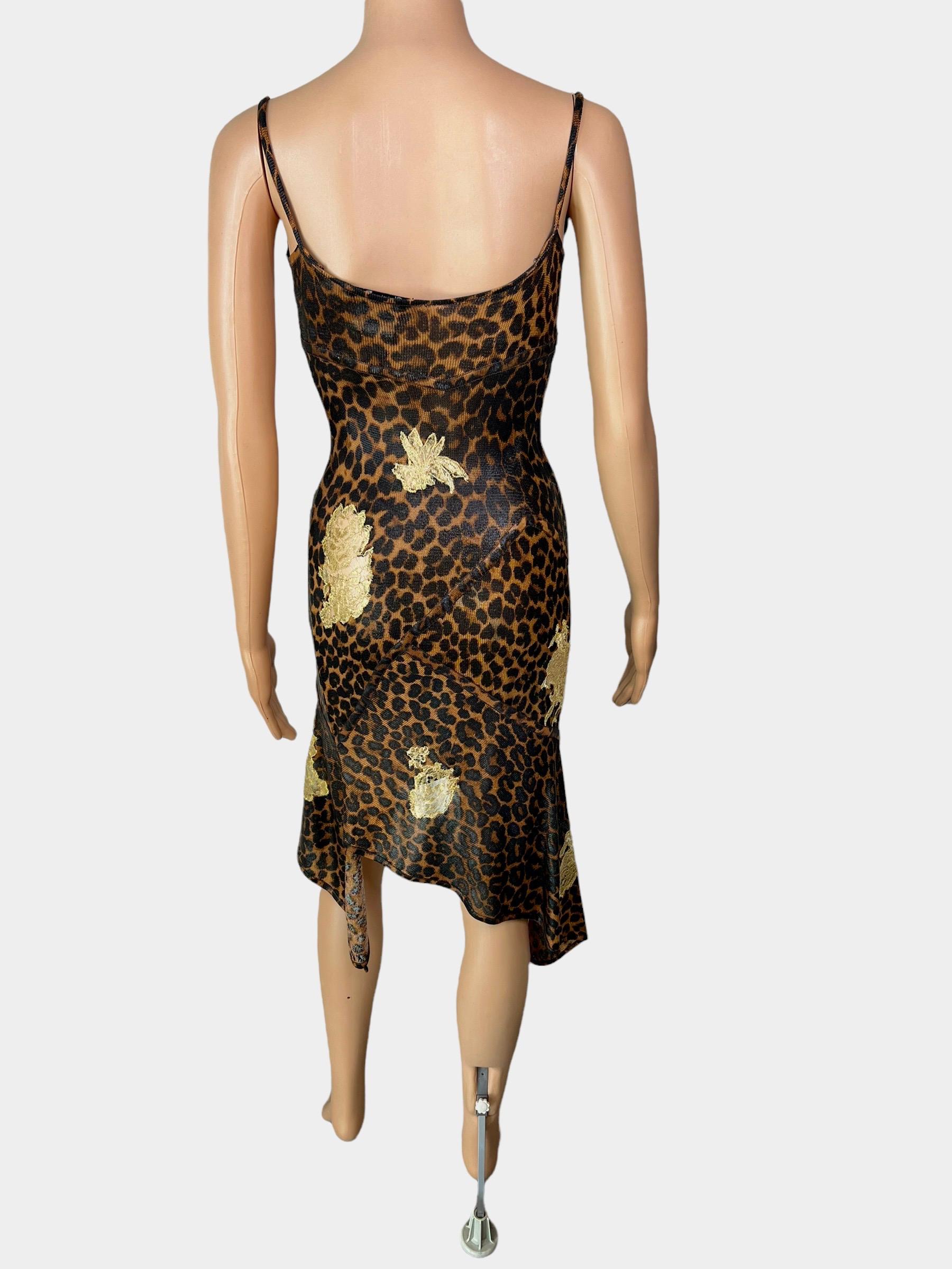 Brown Christian Dior by John Galliano F/W 2000 Runway Logo Leopard Sheer Lace Dress