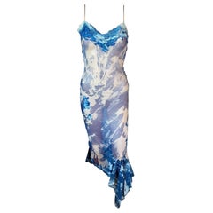 Christian Dior by John Galliano F/W 2000 Sheer Lace Knit Blue Tie Dye Dress