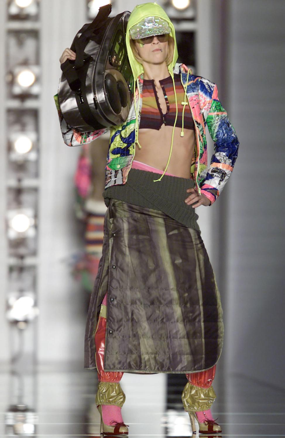 Christian Galliano for Christian Dior A/I 2001 Pantaloni a vita bassa in nylon e cintura abbinata in vendita 6