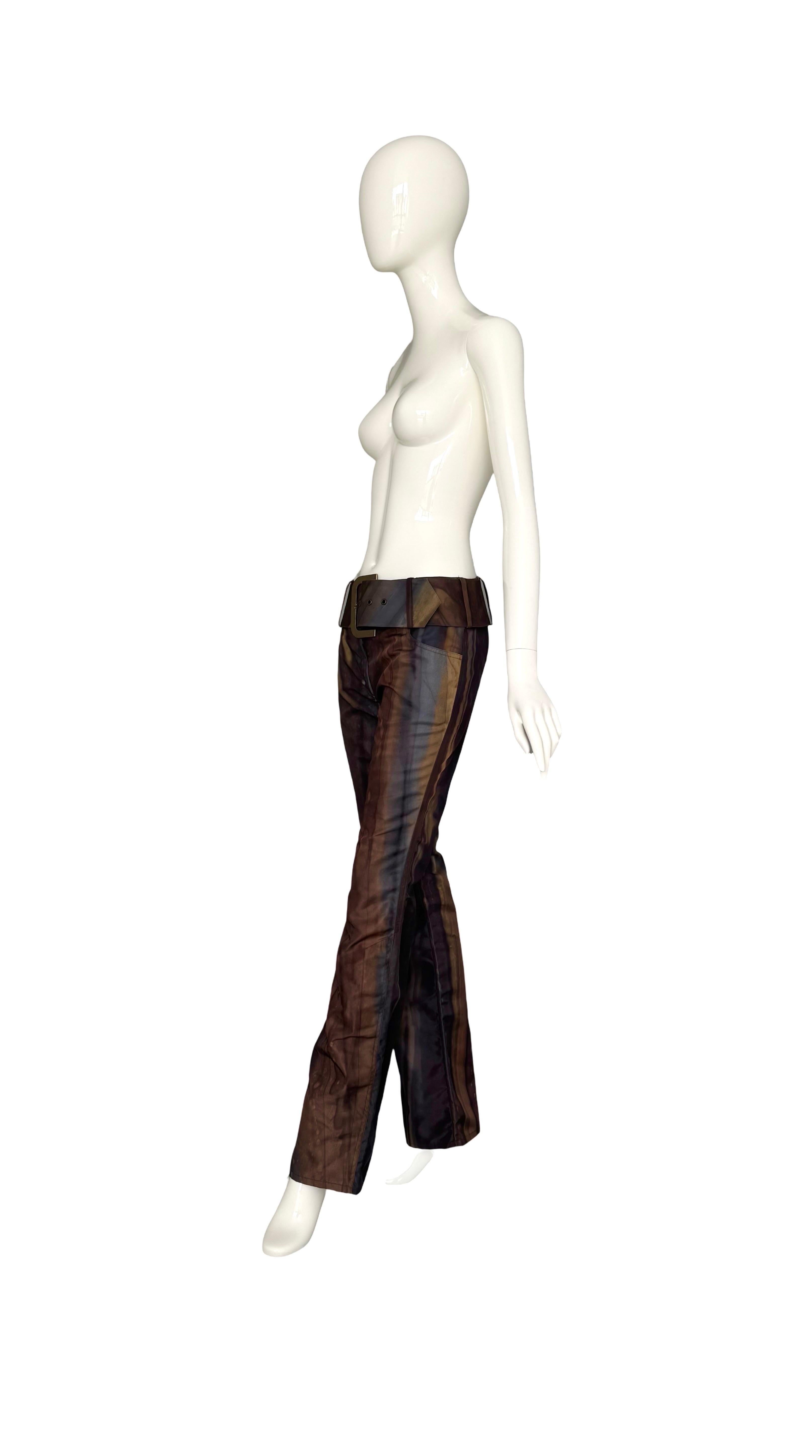 Beige Christian Galliano for Christian Dior A/I 2001 Pantaloni a vita bassa in nylon e cintura abbinata in vendita
