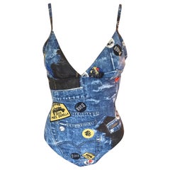 Christian Dior by John Galliano F/W 2001 Wet Look Denim Bodysuit Swimsuit