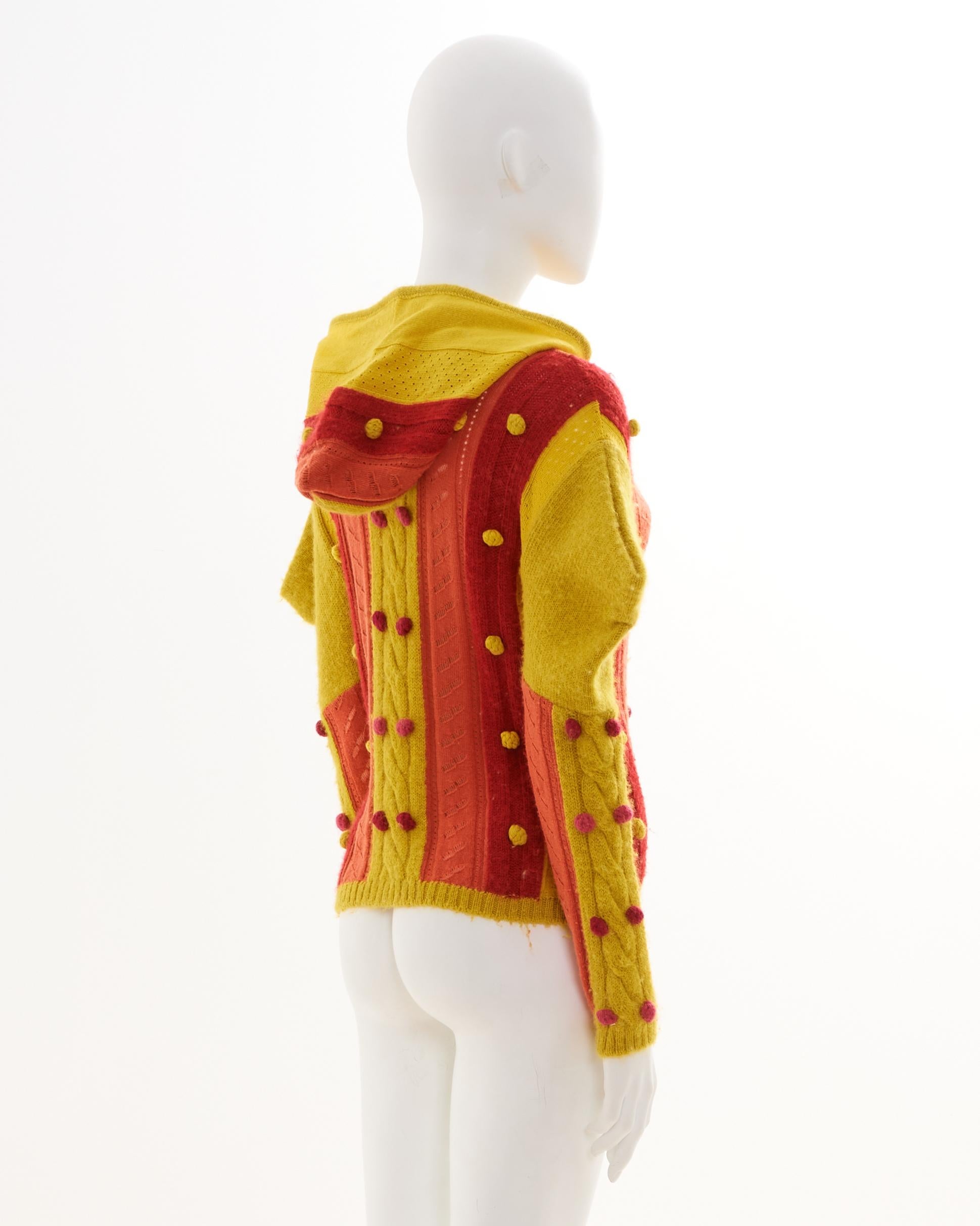 Christian Dior by John Galliano F/W 2002 multicolor alpaca knitted hooded cardig For Sale 5