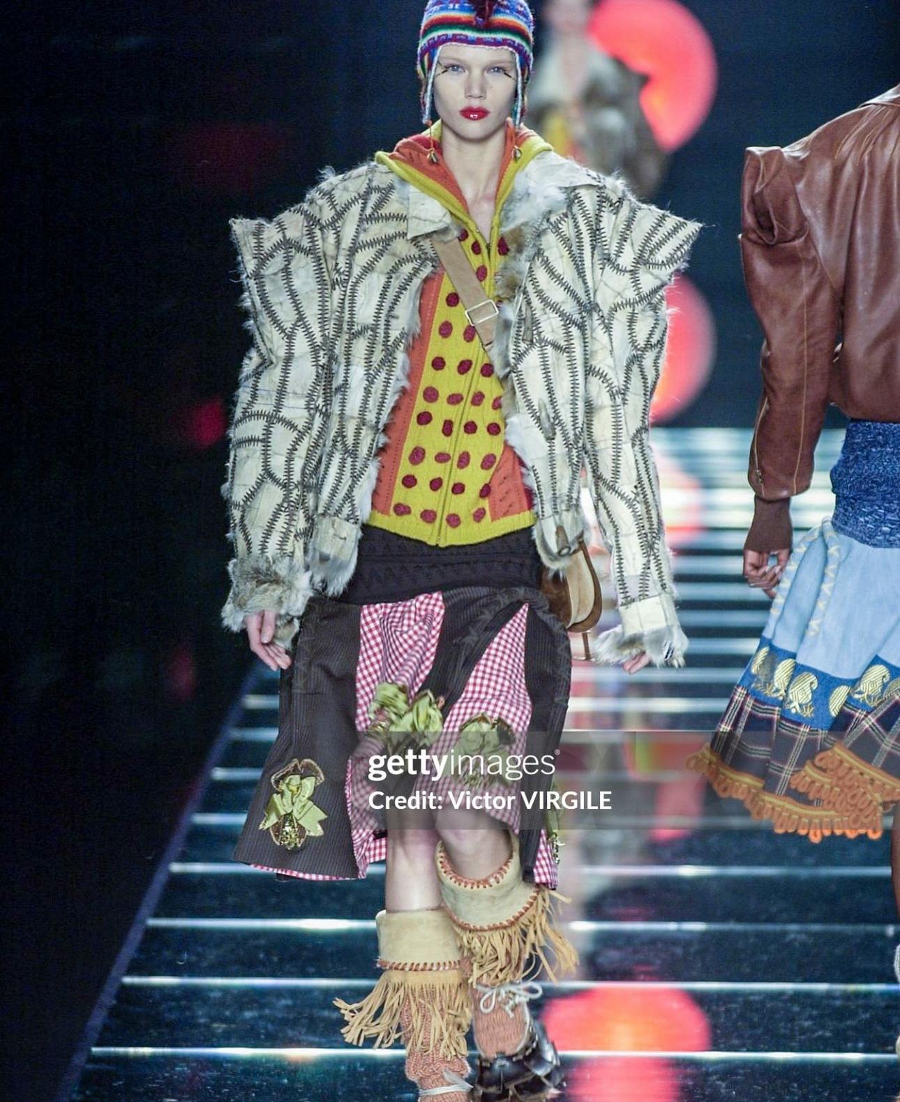 Orange Christian Dior by John Galliano F/W 2002 multicolor alpaca knitted hooded cardig For Sale
