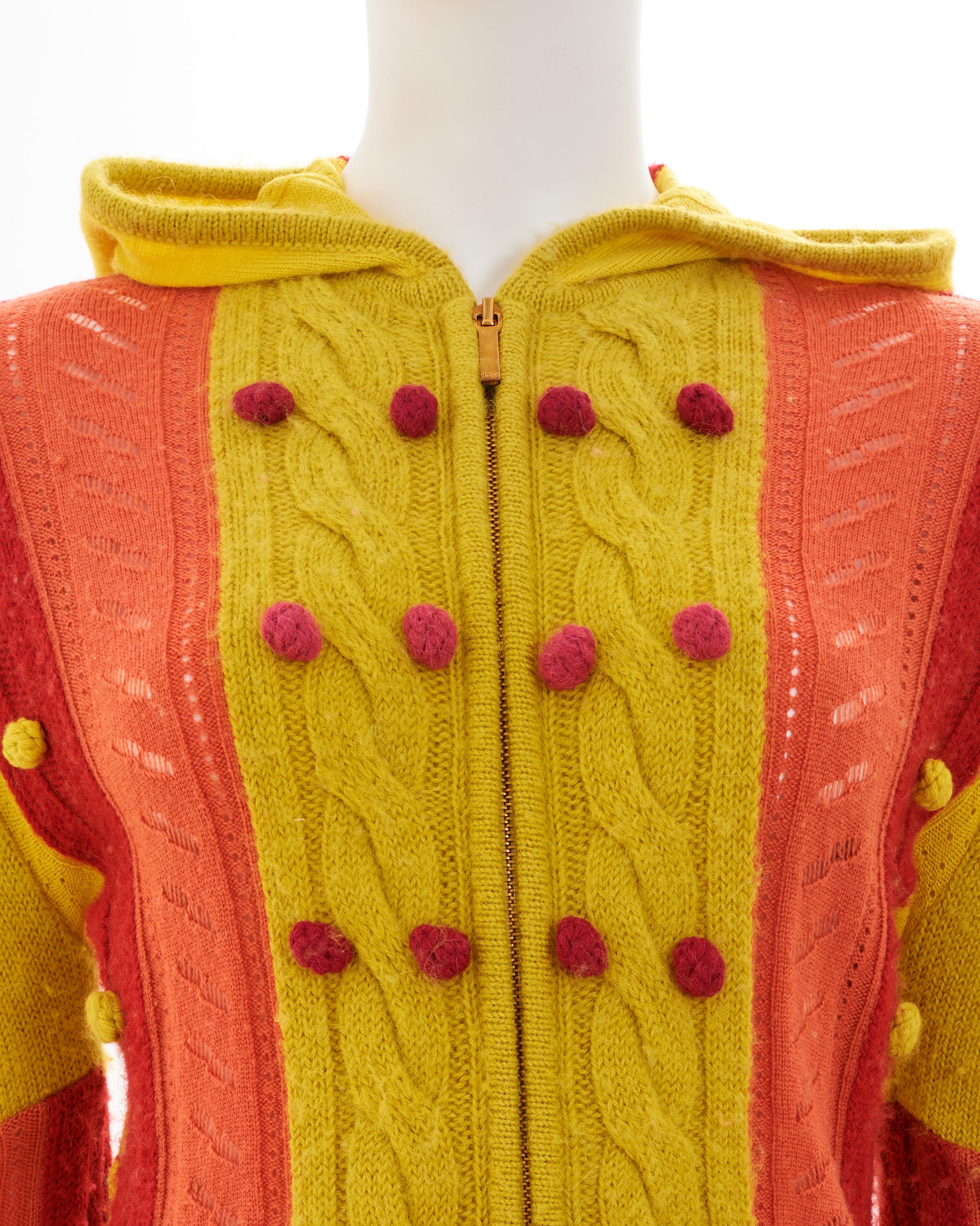Christian Dior by John Galliano F/W 2002 multicolor alpaca knitted hooded cardig In Excellent Condition For Sale In Milano, IT
