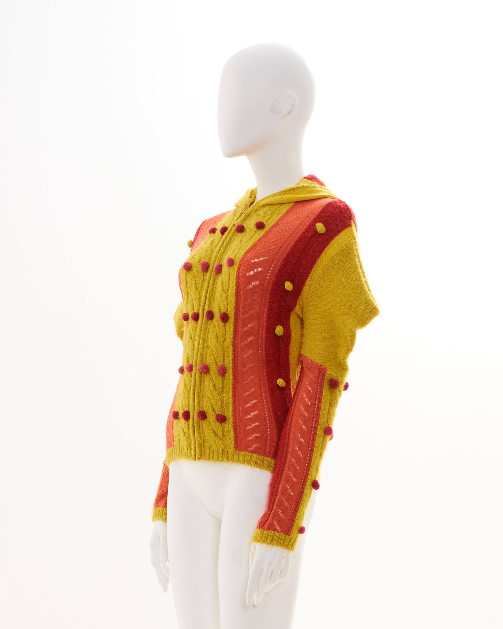 Women's Christian Dior by John Galliano F/W 2002 multicolor alpaca knitted hooded cardig For Sale