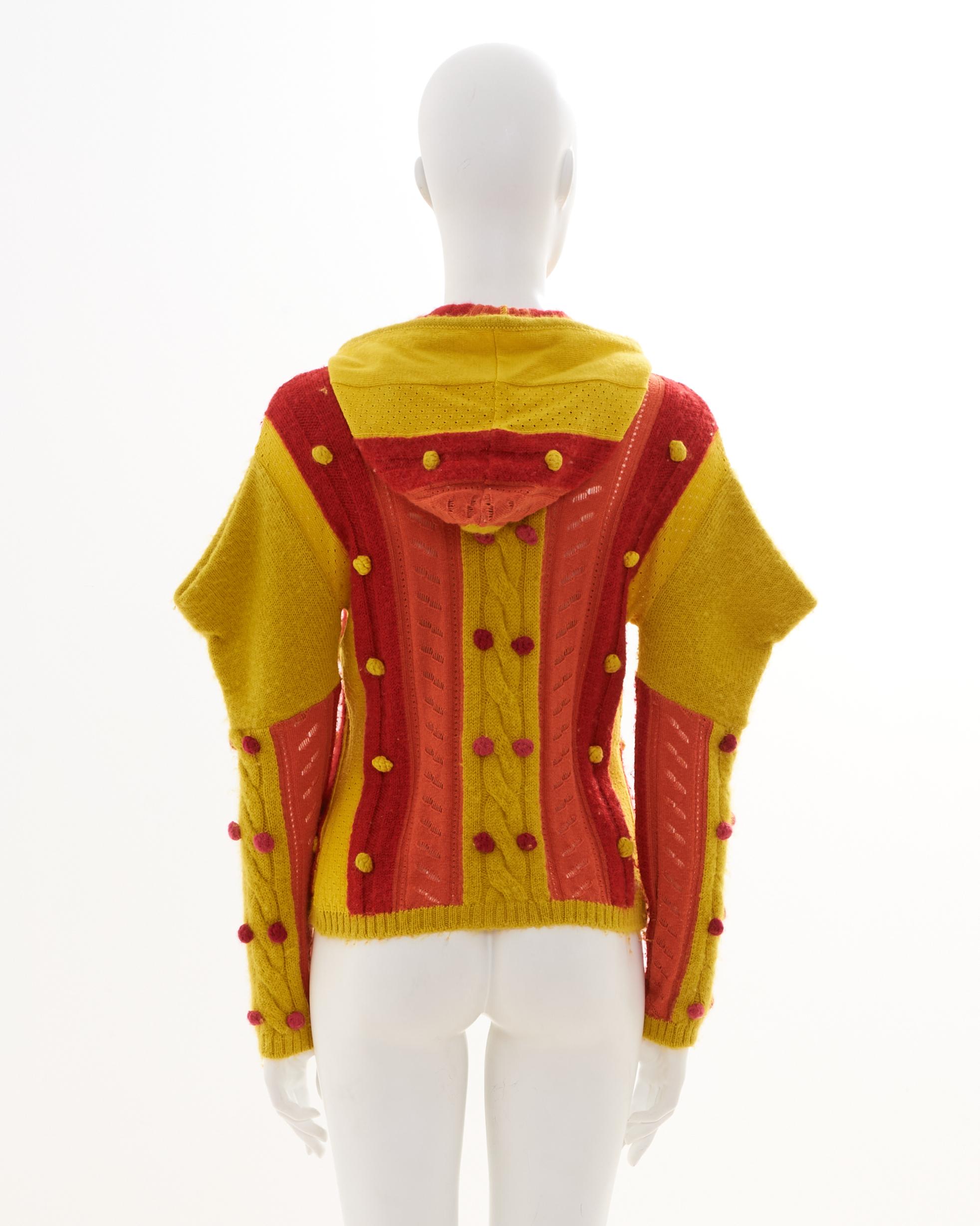 Christian Dior by John Galliano F/W 2002 multicolor alpaca knitted hooded cardig For Sale 1