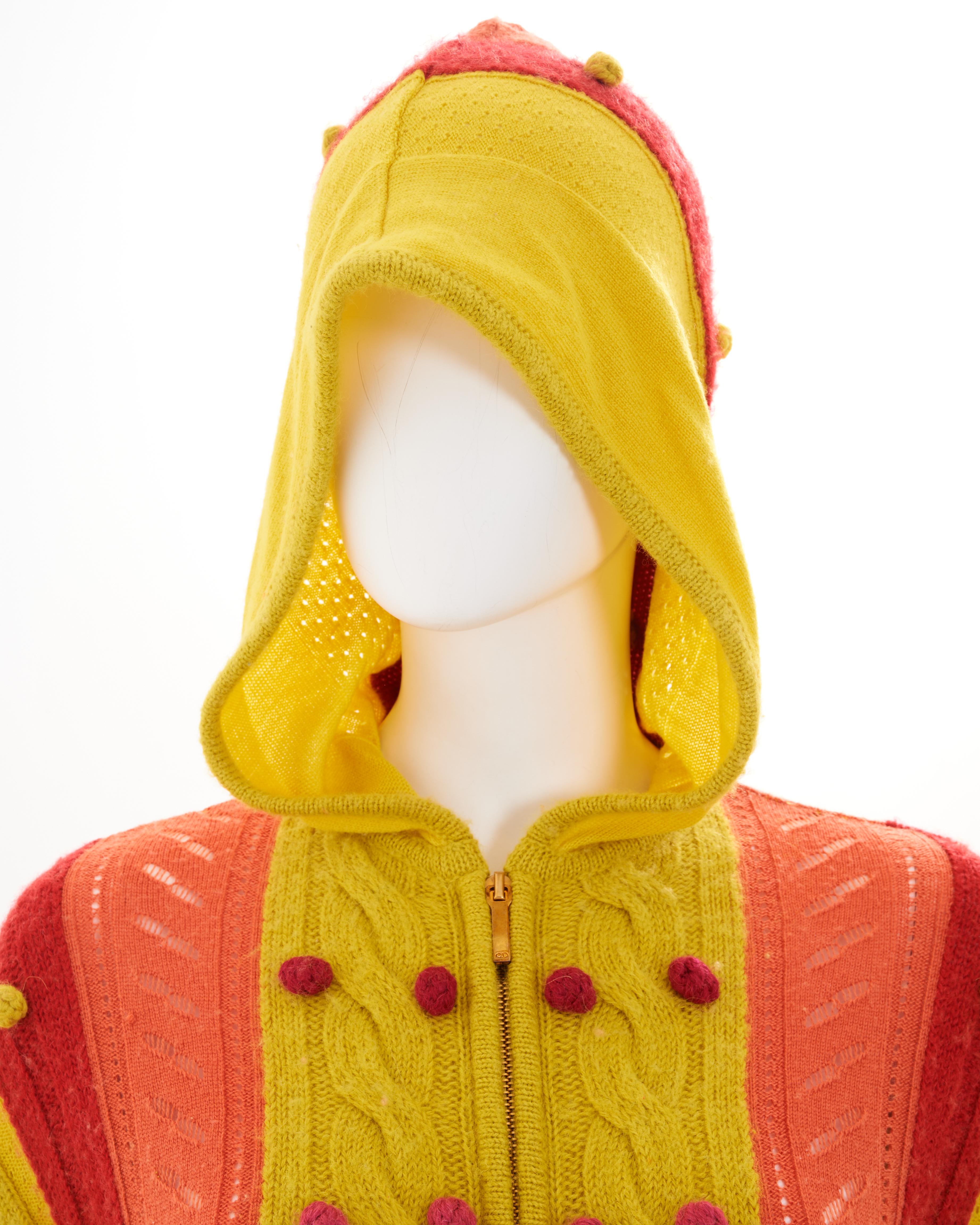 Christian Dior by John Galliano F/W 2002 multicolor alpaca knitted hooded cardig For Sale 3