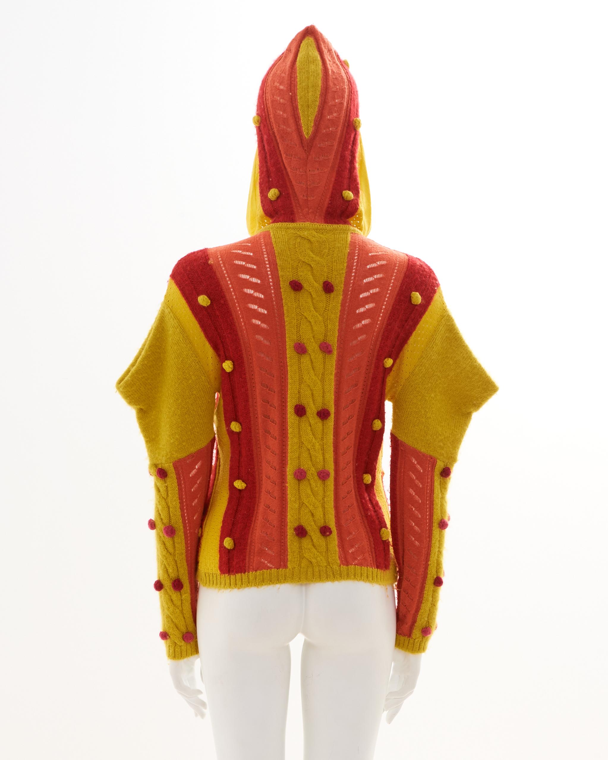 Christian Dior by John Galliano F/W 2002 multicolor alpaca knitted hooded cardig For Sale 4