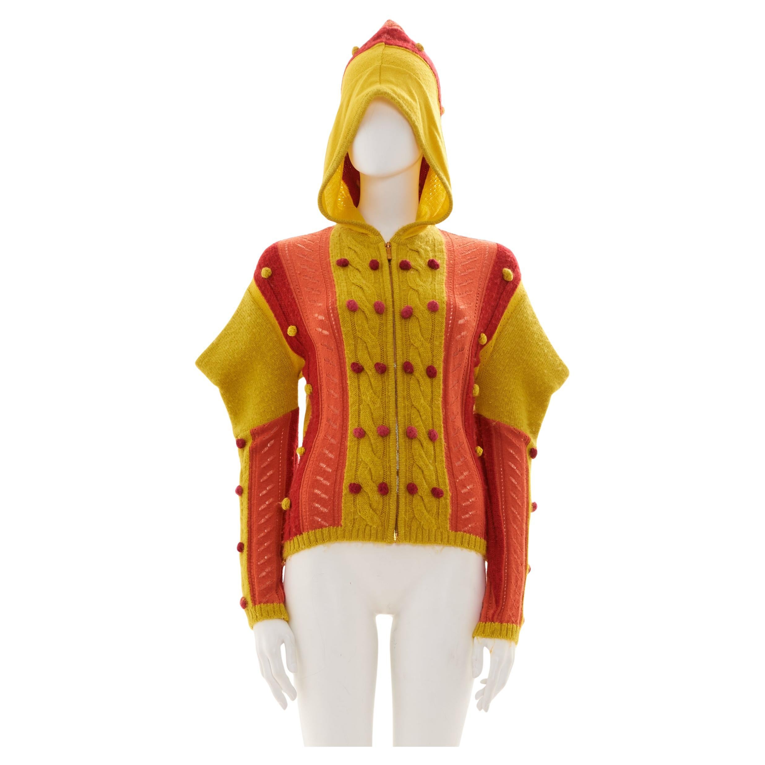 Christian Dior by John Galliano F/W 2002 multicolor alpaca knitted hooded cardig For Sale