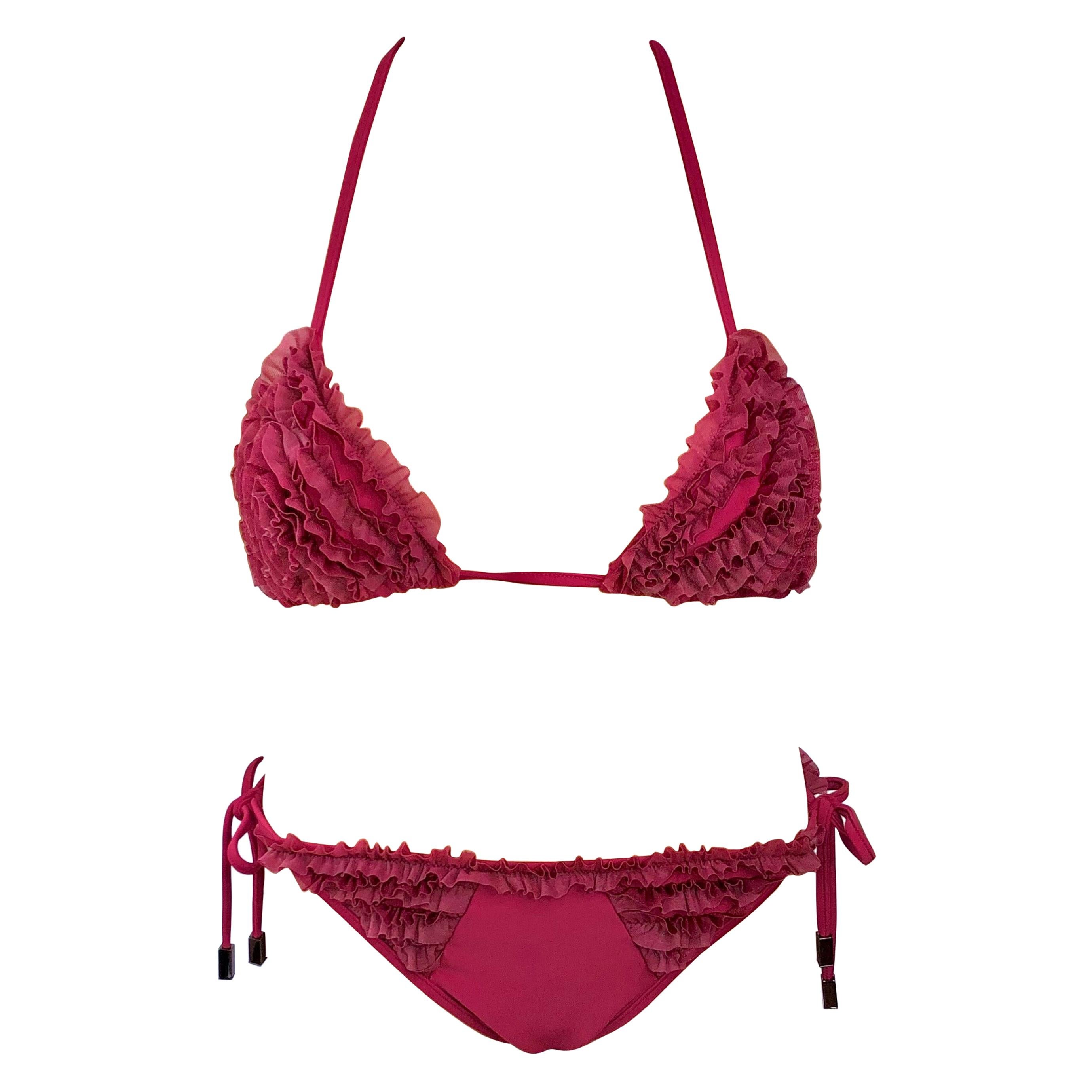 Christian Dior By John Galliano F/W 2002 Ruffles Bikini Swimwear 2 Piece Set