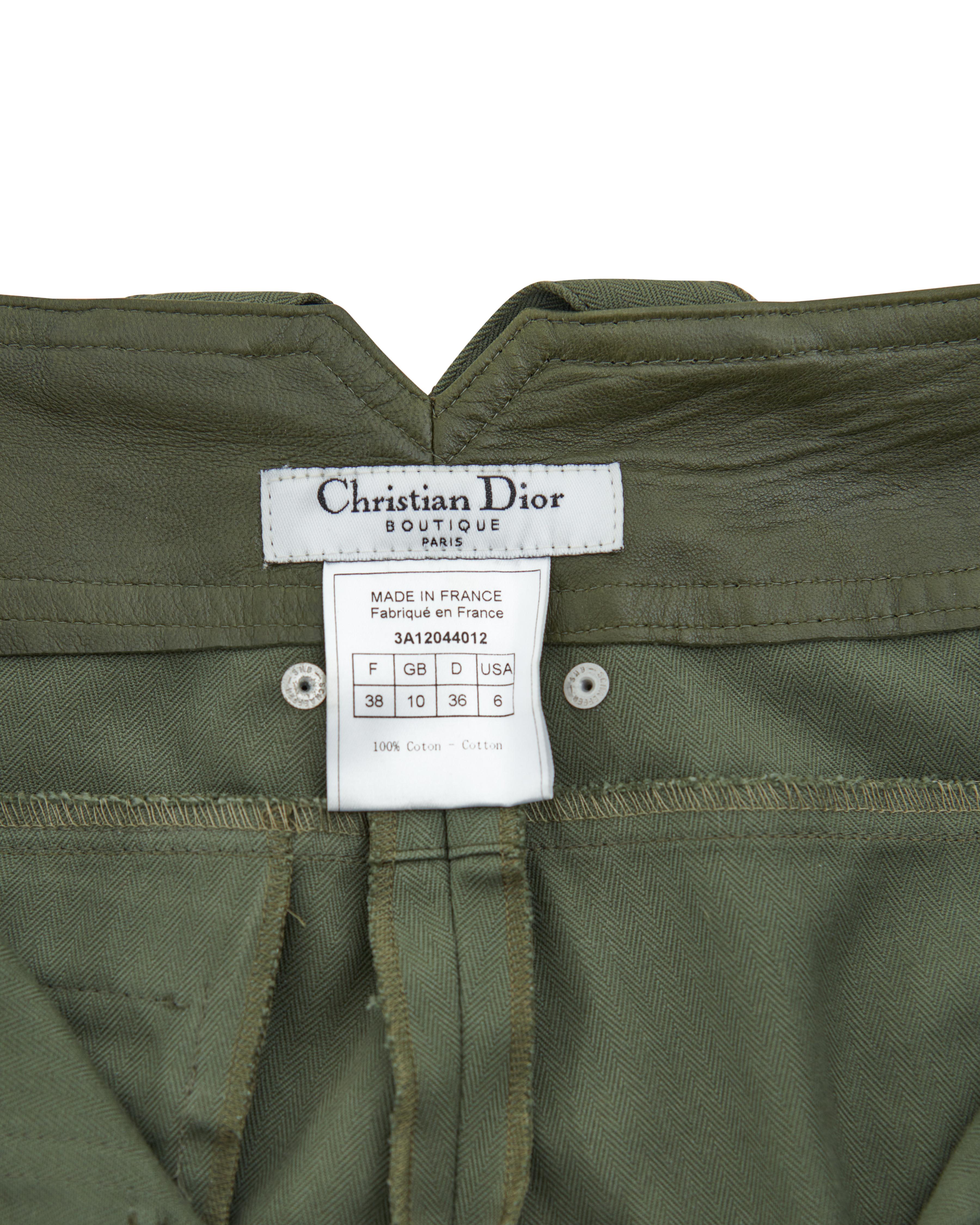 Christian Dior by John Galliano F/W 2003 Khaki cotton canvas and leather cargo p For Sale 8