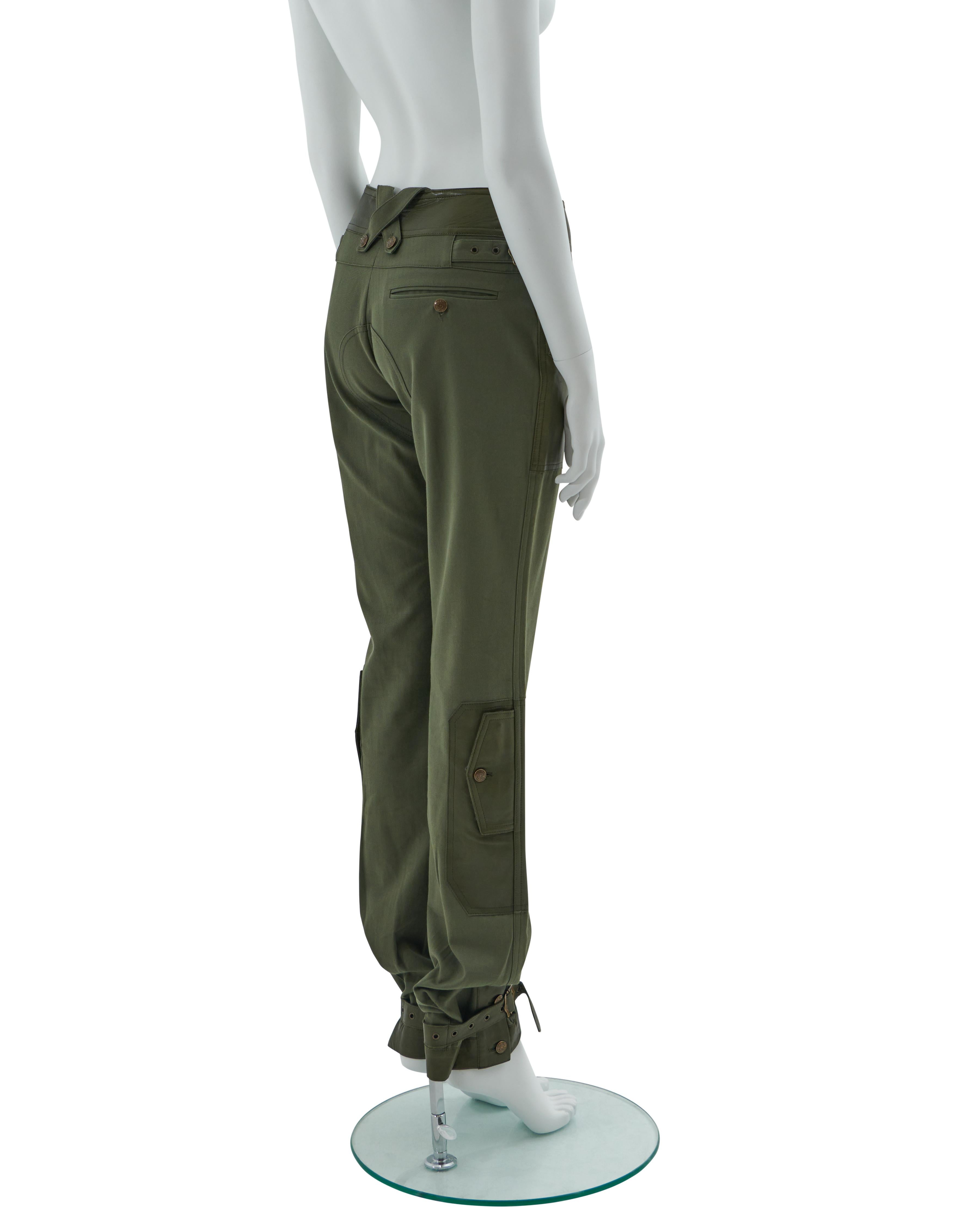 Women's Christian Dior by John Galliano F/W 2003 Khaki cotton canvas and leather cargo p For Sale