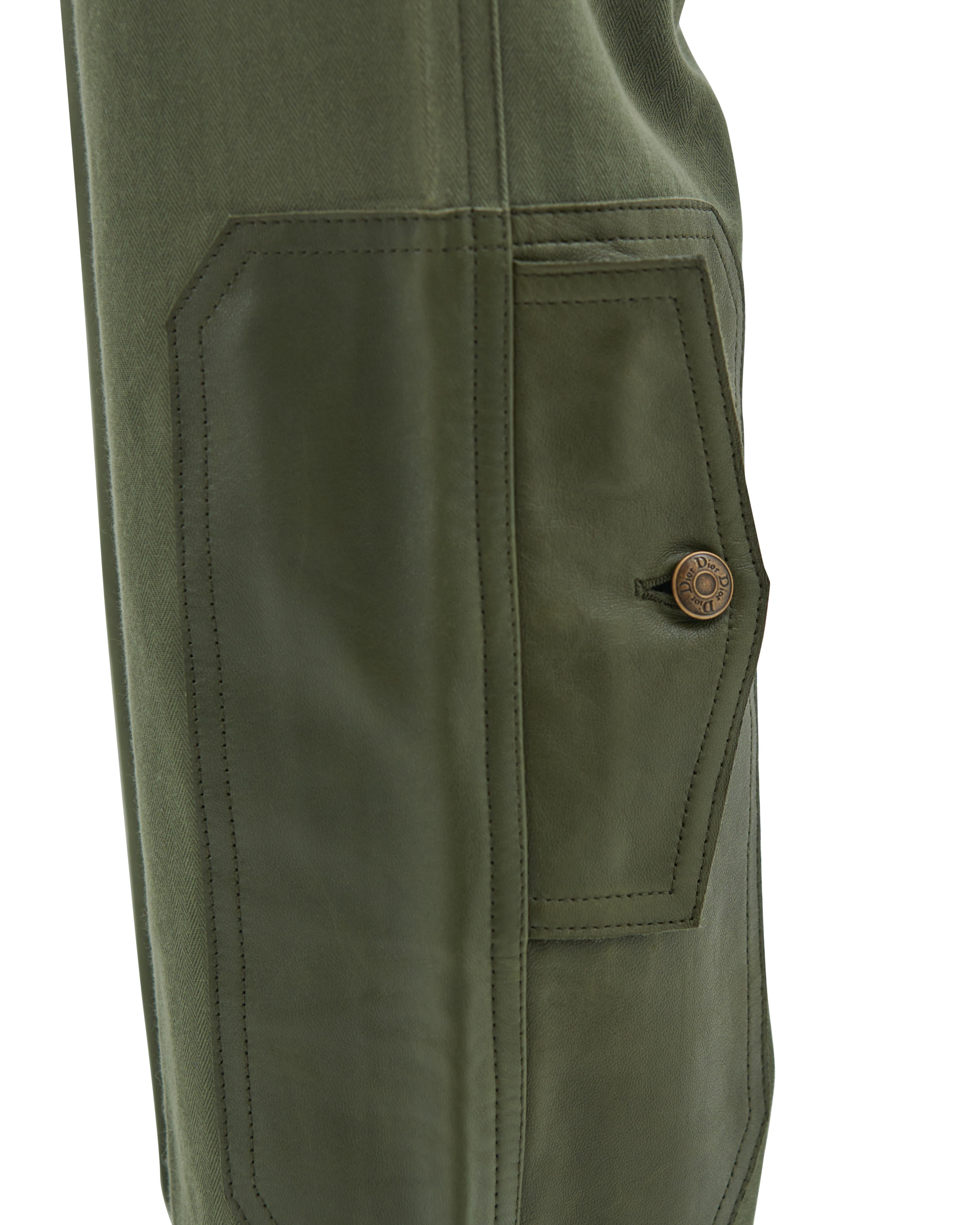 Christian Dior by John Galliano F/W 2003 Khaki cotton canvas and leather cargo p For Sale 5