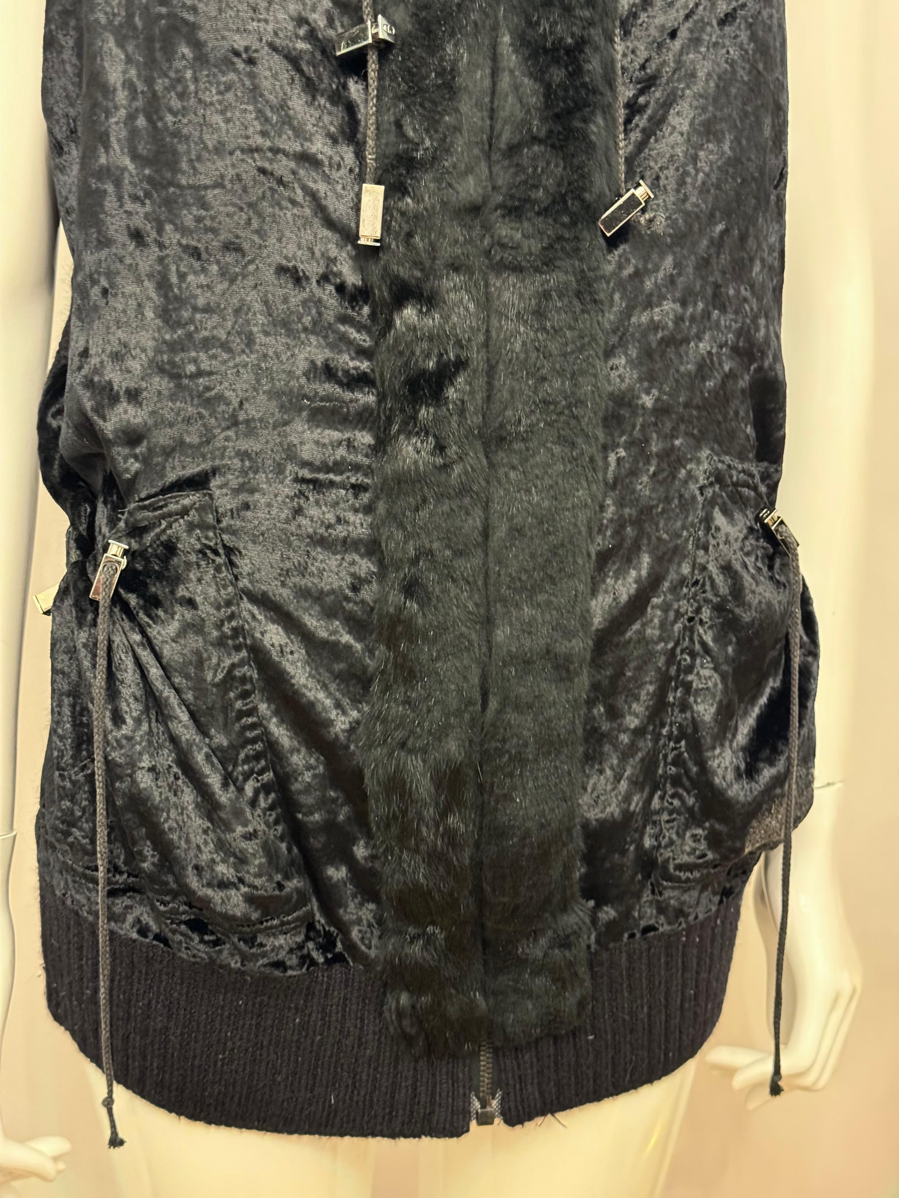 Christian Dior by John Galliano F/W 2004 gilet à capuche noir avec fourrure de lapin en vente 3