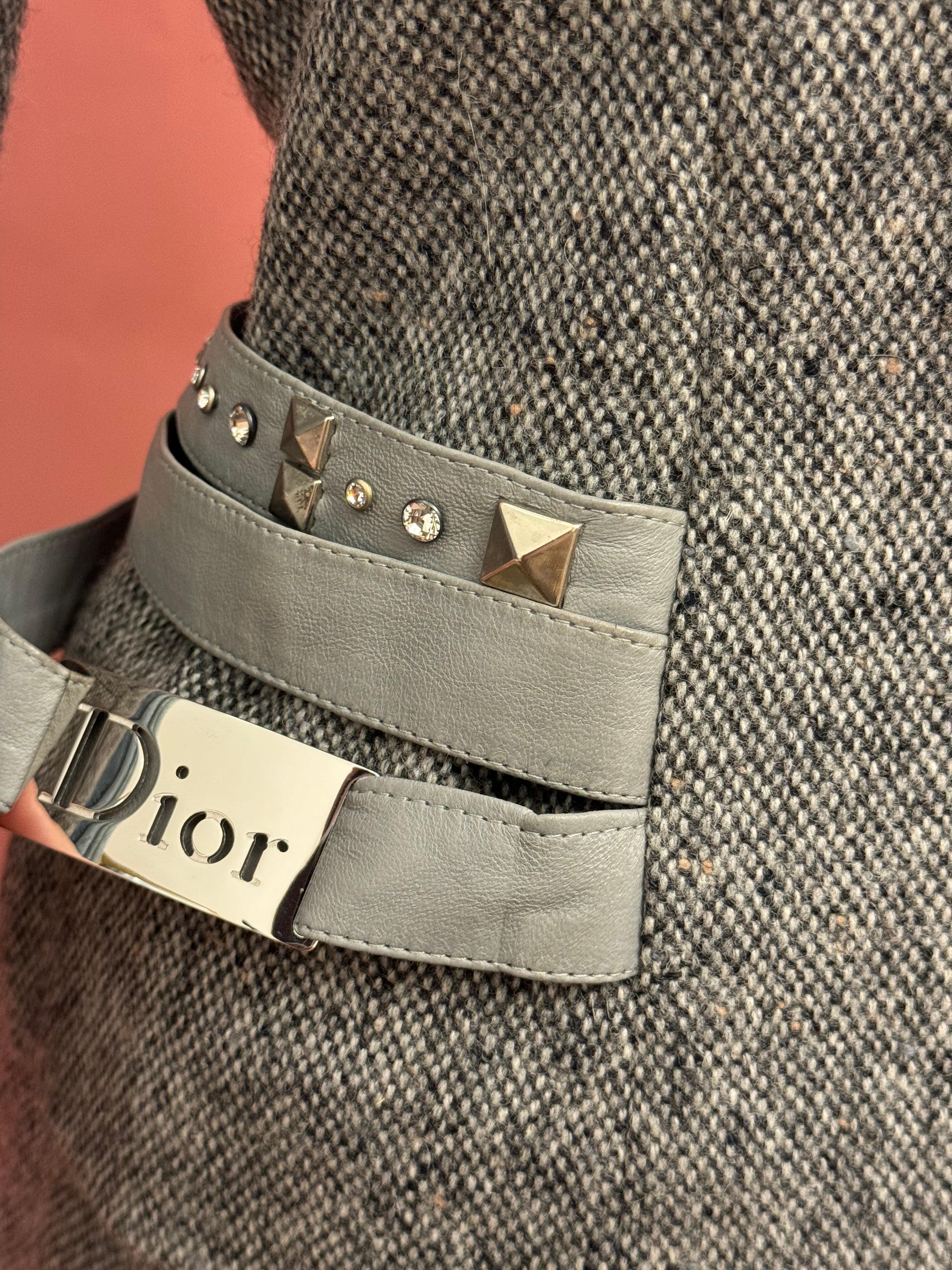 Christian Dior Fall Winter 2004 by John Galliano Suit skirt, leather details with crystals and studs, size 38 FR, rare piece, very good condition, silk lining with DIOR letters.