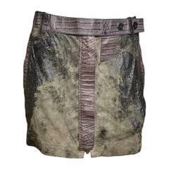 Christian Dior by John Galliano F/W 2006 Khaki Distressed Leather Croc-Embossed Mini Skirt
