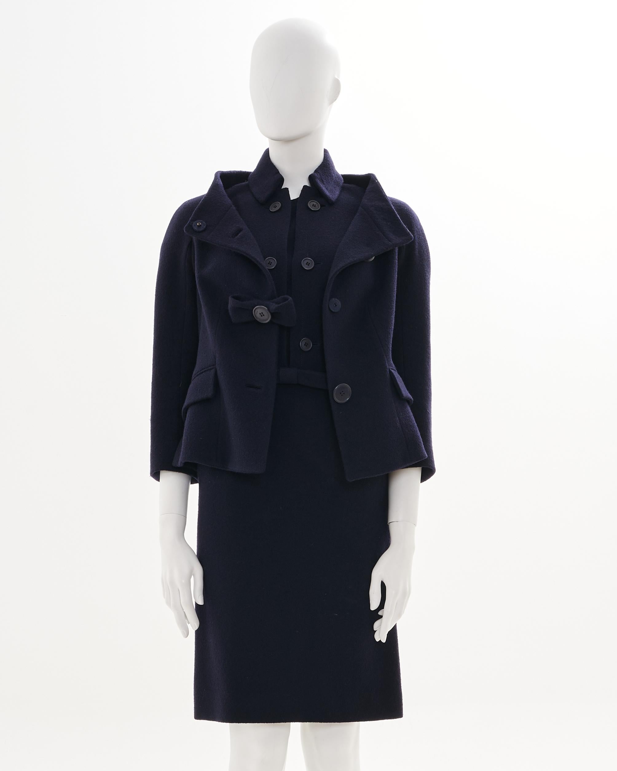 Black Christian Dior by John Galliano F/W 2008 Blue Bow Midi Dress & Jacket in vendita
